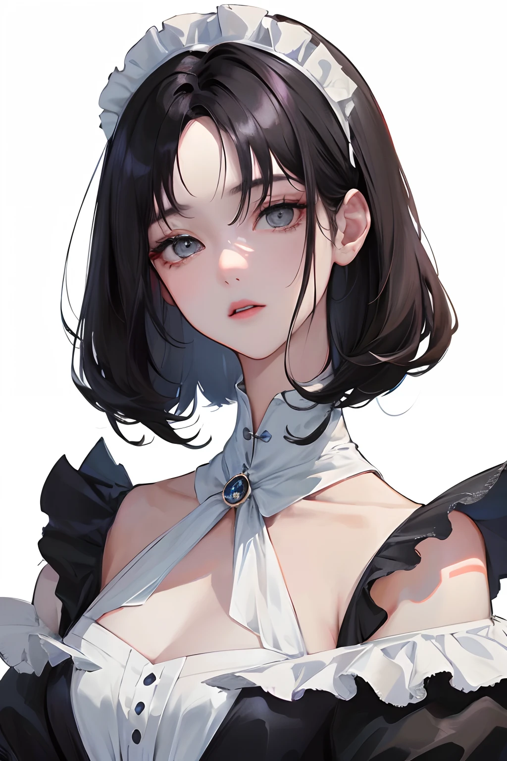 (best quality,4k,8k,highres,masterpiece:1.2),ultra-detailed,(realistic,photorealistic,photo-realistic:1.37),beautiful expressive eyes,long eyelashes,beautiful detailed lips,detailed hair and face,(She looks as if she is about to cry.),clean and flawless skin,(Very large breasts, big tits, oversized tits),Short hair,(Earrings, maid uniform),