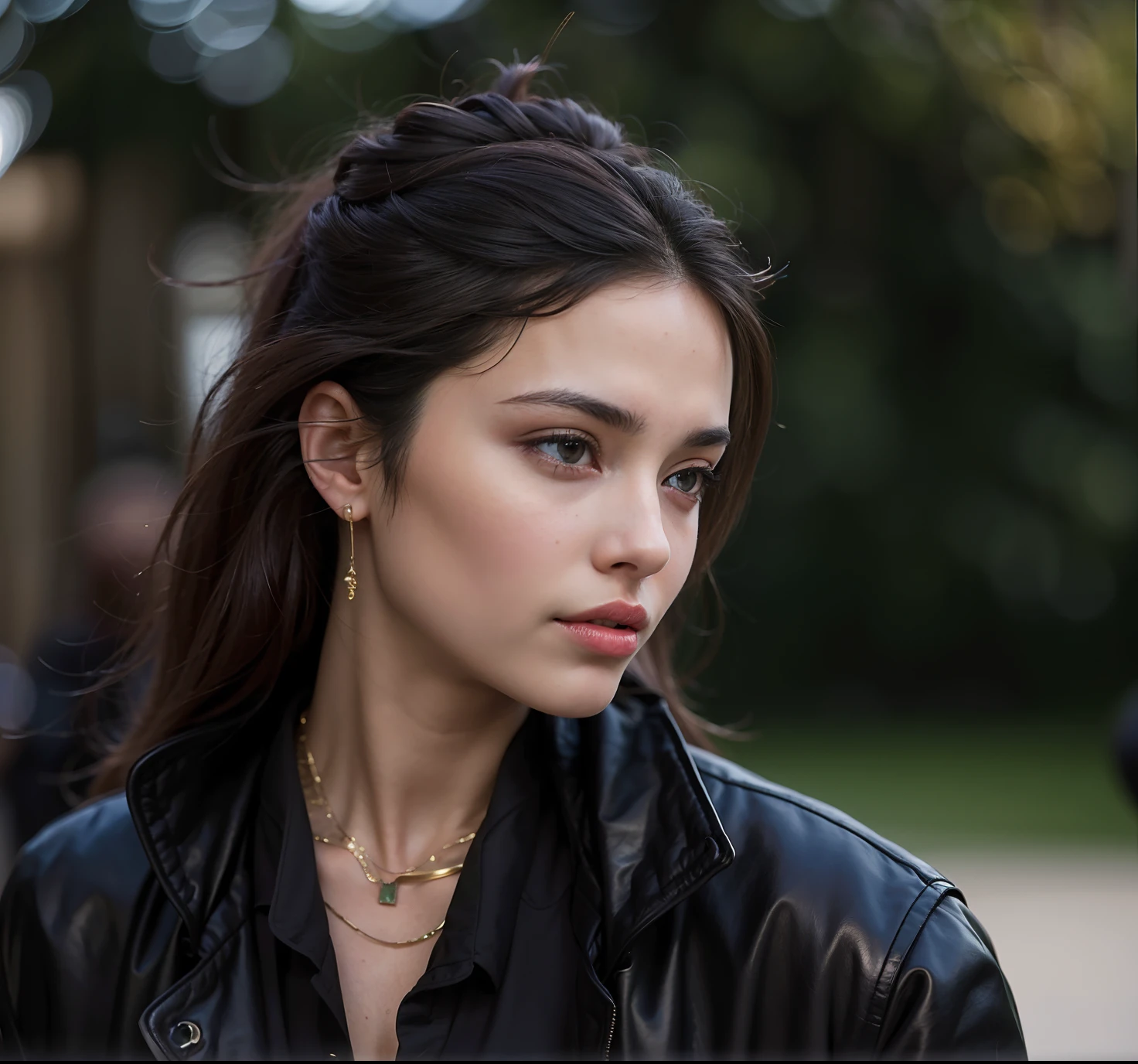 There's a woman in a black jacket and a necklace, Retrato Sophie Mudd, julia sarda, ela usa jaqueta de couro, Phoebe Tonkin, Christina Kritikou, bonita, Beautiful girl, Anastasia Ovchinnikova, Meninaesa, Mulher francesa de 30 anos, pretty female phoebe tonkin, Angelina Stroganova, modelo bonito