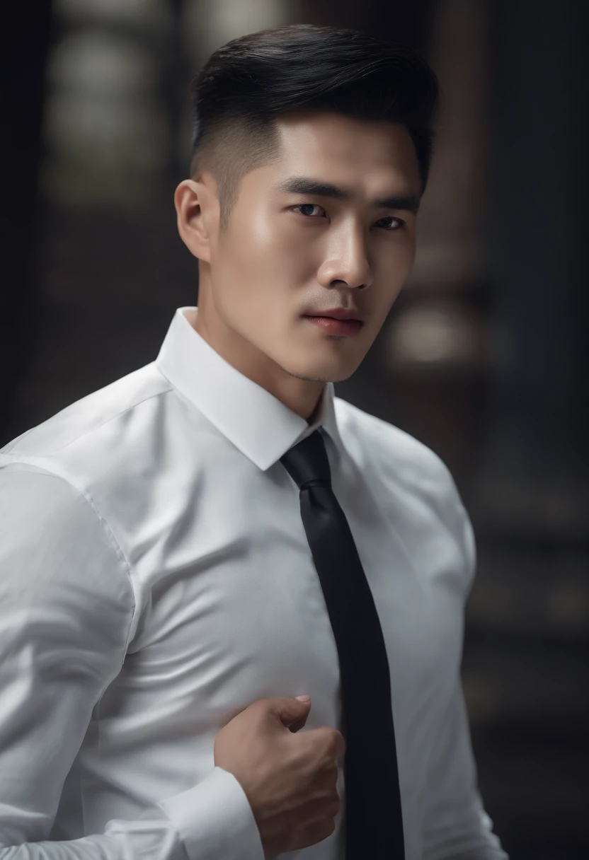 Chinese man in a white shirt, Best quality,4K,8K,facial closeups;A man with very attractive hands,30 age old, Clear pores, adolable, Breathtaking, hentail realism, ultra-realistic image, Extreme oppression,Soft portrait shot 8 K, Very detailed portrait,, Hyper-realistic style, , Ultra-realistic portraits,Exquisite Hair,Elegant suit, with her mouth open,deep dark background。