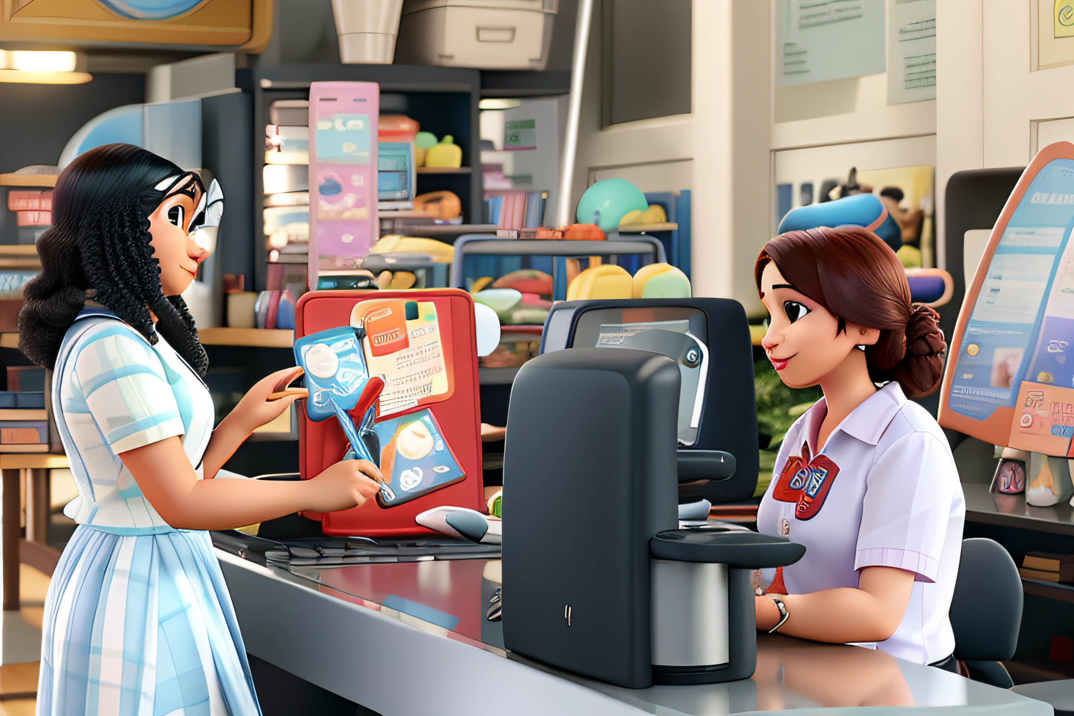 Crie uma imagem tipo Pixar Disney de duas mulheres