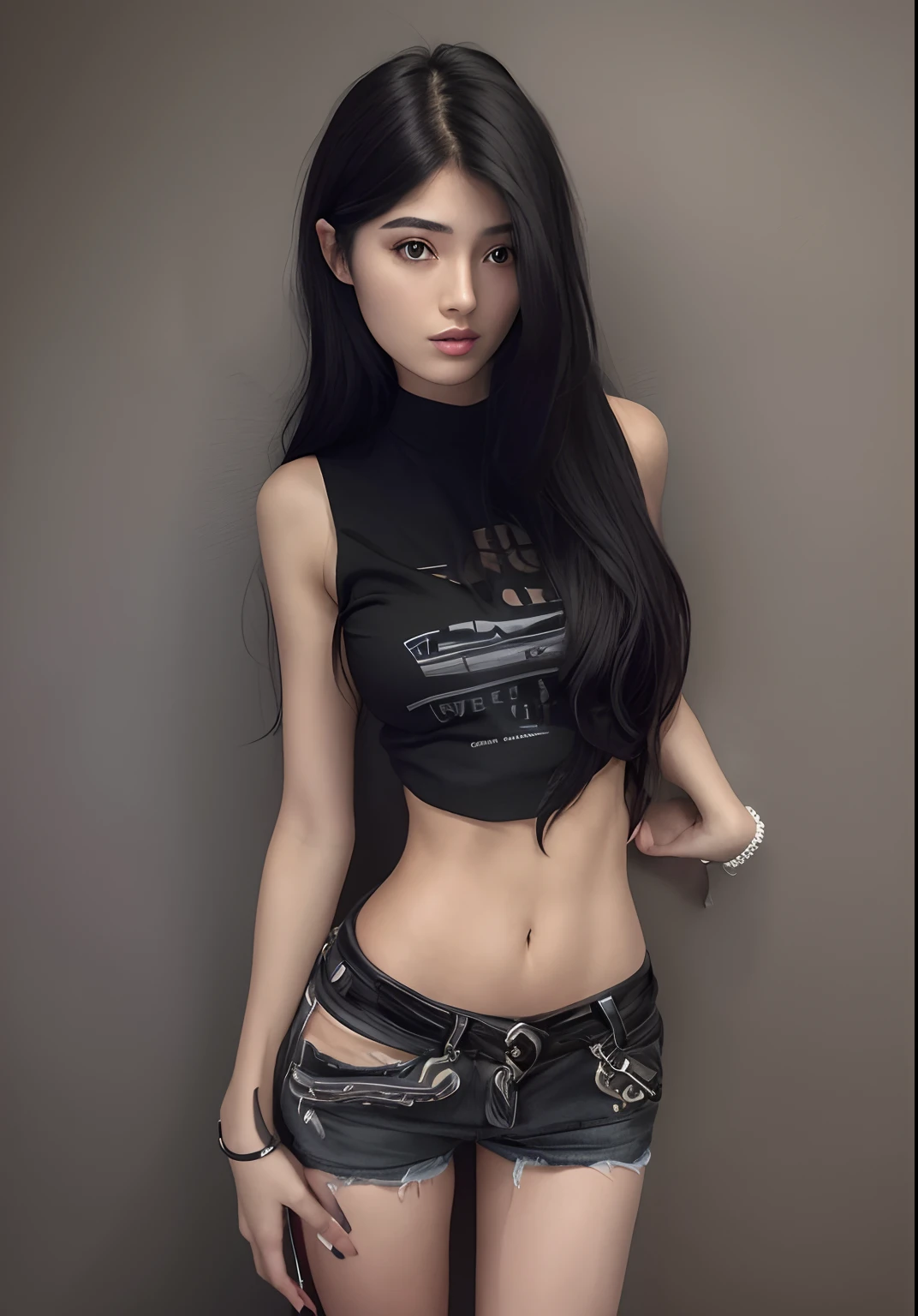 arafed woman with long black hair and a black shirt, photo of slim girl, 2 4 year old female model, 18 years old, 2 7 years old, 2 2 years old, 1 8 I, sexy body and sexy abdomen, 2 8 years old, 21 years old, 2 3 years old, photo of slim girl model