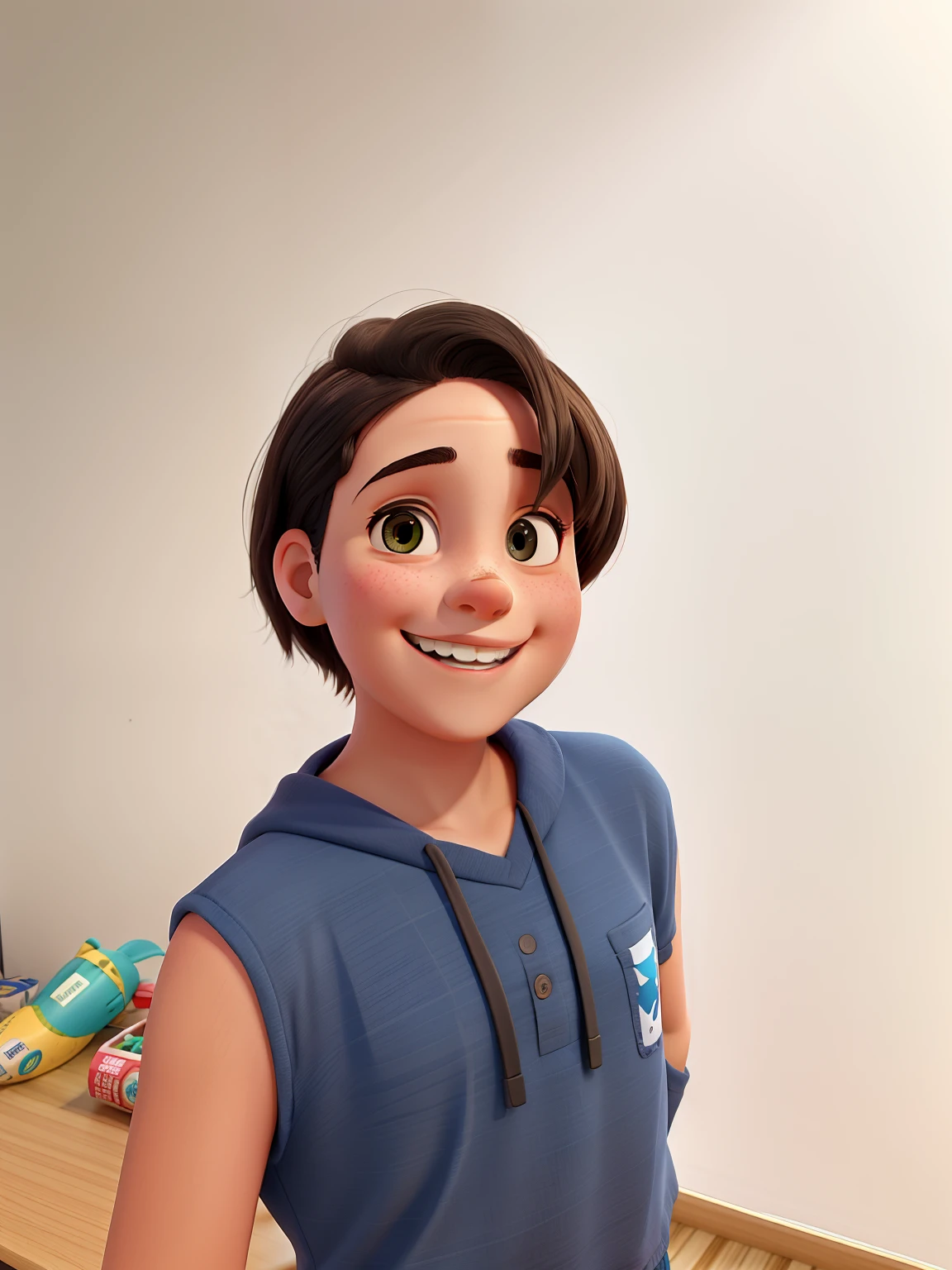 Uma adolescente sorrindo e cabelos curtos
