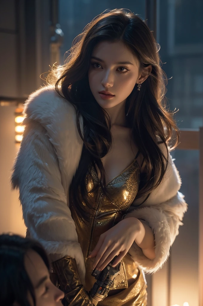 Beautiful caucasian girl, Photorealistic,Intricate,elegant, Cinematic lighting, Highly detailed, 8K resolution,  Smoke and clouds, The Horning Brothers, by Caravaggio, by Greg Rutkowsky, Bladerunner,Titanfall, Trending on ArtStation, sharp-focus