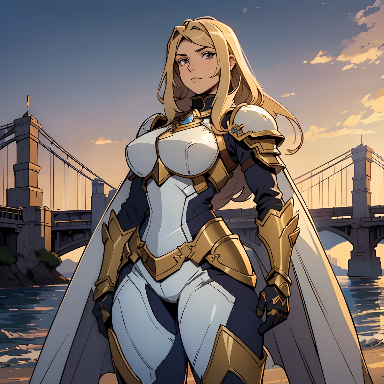 image of a woman knight in armor standing in front of a bridge, gorgeous female paladin, de uma bela cavaleiro feminina, cavaleiro feminino bonito, cushart krenz arte chave feminina, cavaleiro feminino, Retrato do Paladino Feminino, arte de personagem impressionante, retrato cavaleiro feminino, female paladin, epic exquisite character art, menina na armadura do cavaleiro, Menina da armadura, dinamic pose, melhor qualidade, obra prima