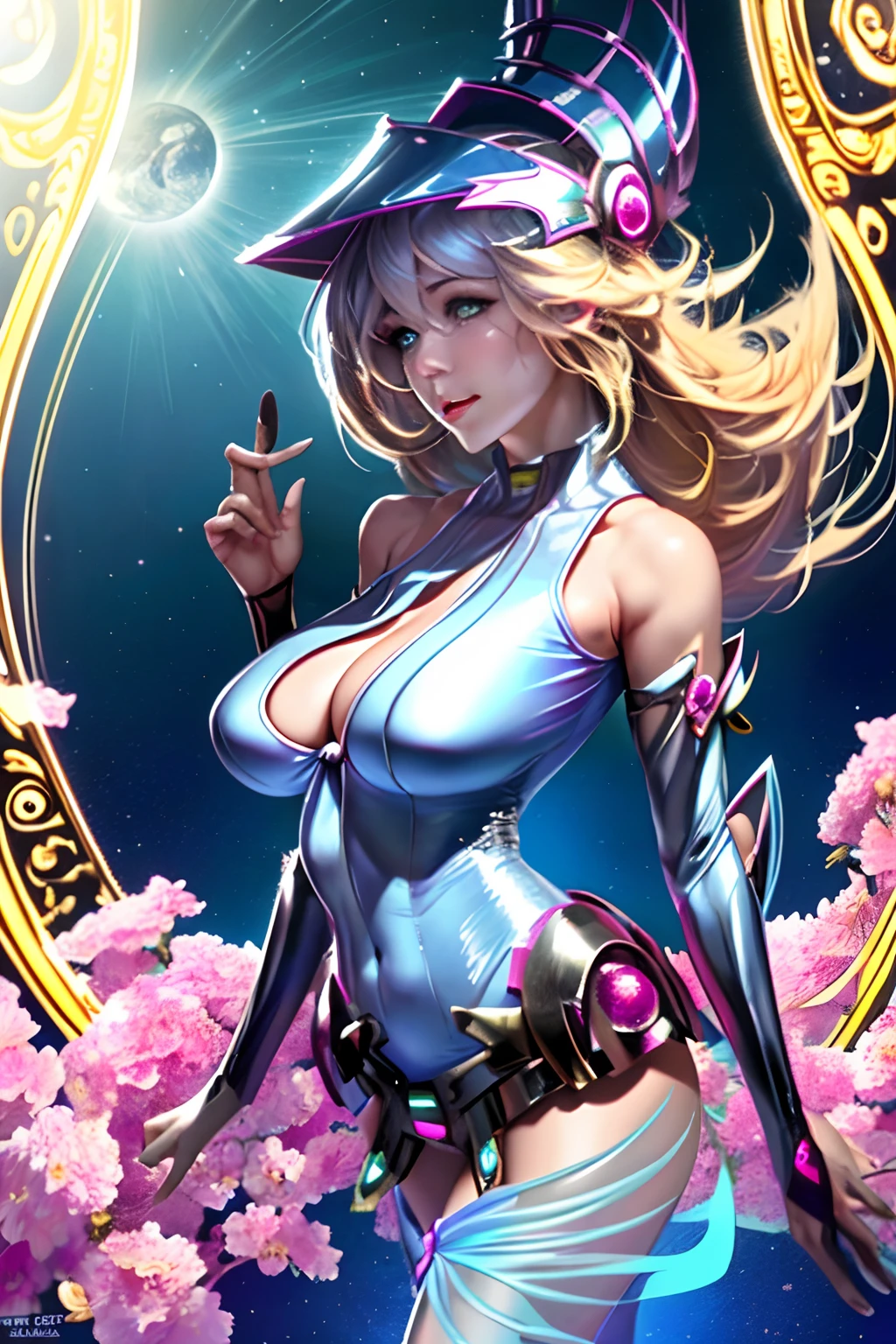 Dark magician gils ((mejor calidad)), ((obra maestra)), (detallada), rubia, smal boobs, smal boobs, seductive succubus, Ethereal Beauty, Perched on a pink flowering tree, (Fantasy Illustration: 1.3), mirada encantadora, cautivadora pose, chica dark magician gils sola, delicadas alas de mariposa, encanto de otro mundo, mystical sky, (Luis Royo:1.2), (Yoshitaka Amano:1.1), Moonlit morning, colores suaves, (nubes detalladas:1.3), (high resolusion:1.2) ( dragon flying in the sky) vestido, piernas colgando sobre el estanque, diosa griega, realista, realismo, cuerpo sexy, Desert Landscape