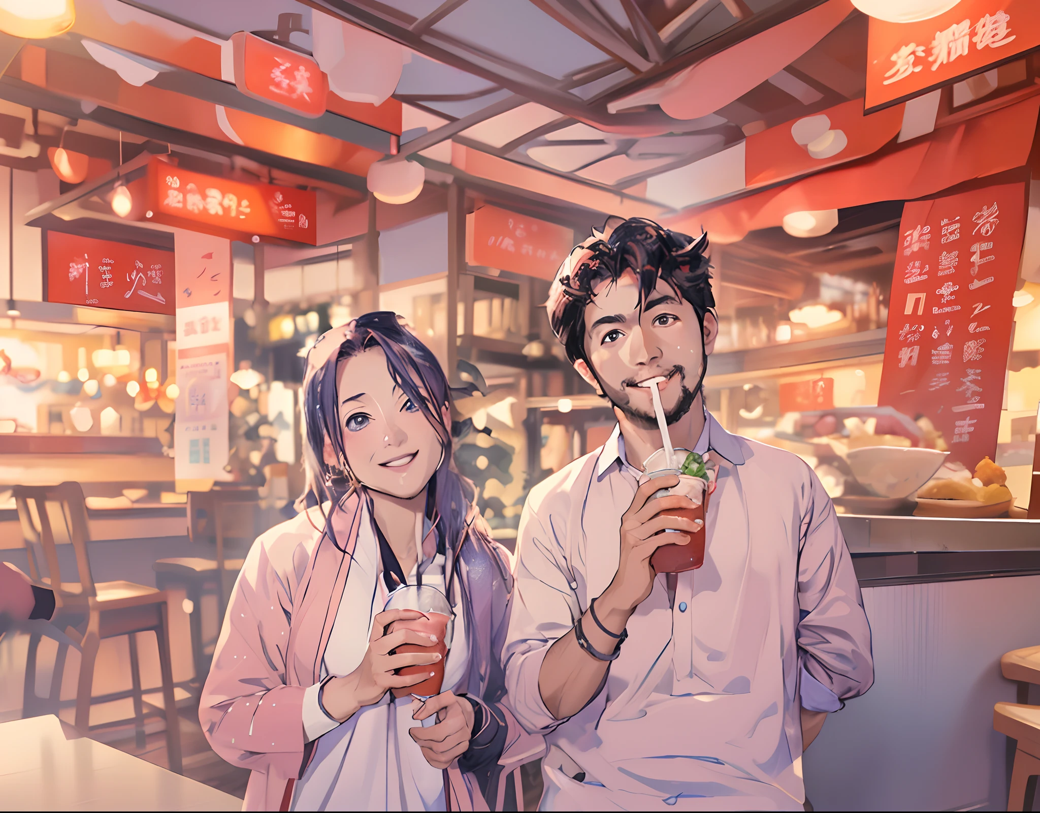 Anime realistic 8k resolution cute anime couple change background into a restaurant ultra realistic. Change my photo into the perfect anime character