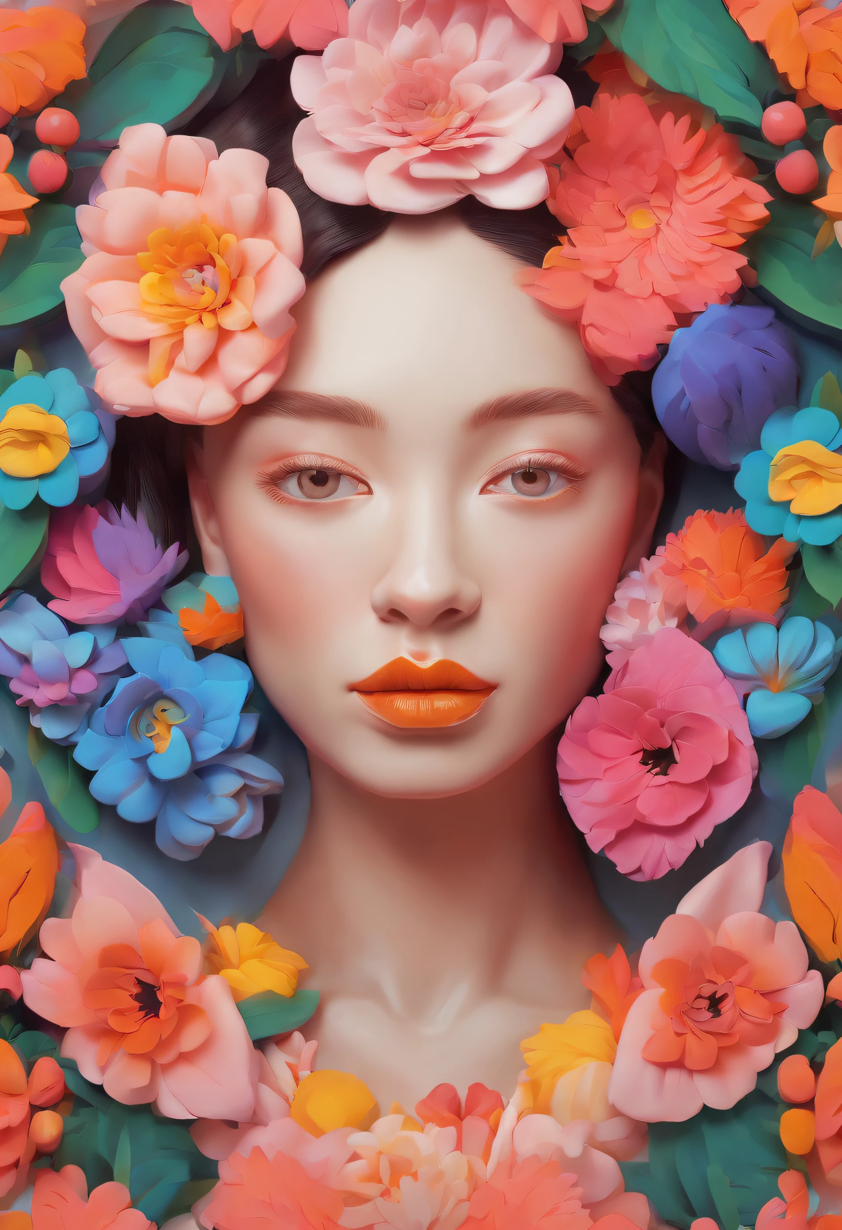 a close up of a woman with a flower in her hair, trending on artstration, girl with a flower face, glossy digital painting, Digital painting style, Beautiful digital illustration, A sad look. rich and vivid colors, beautiful digital painting, beautiful digital art, stunning art style, [ 4 K digital art ]!!, high quality digital painting, high quality portrait