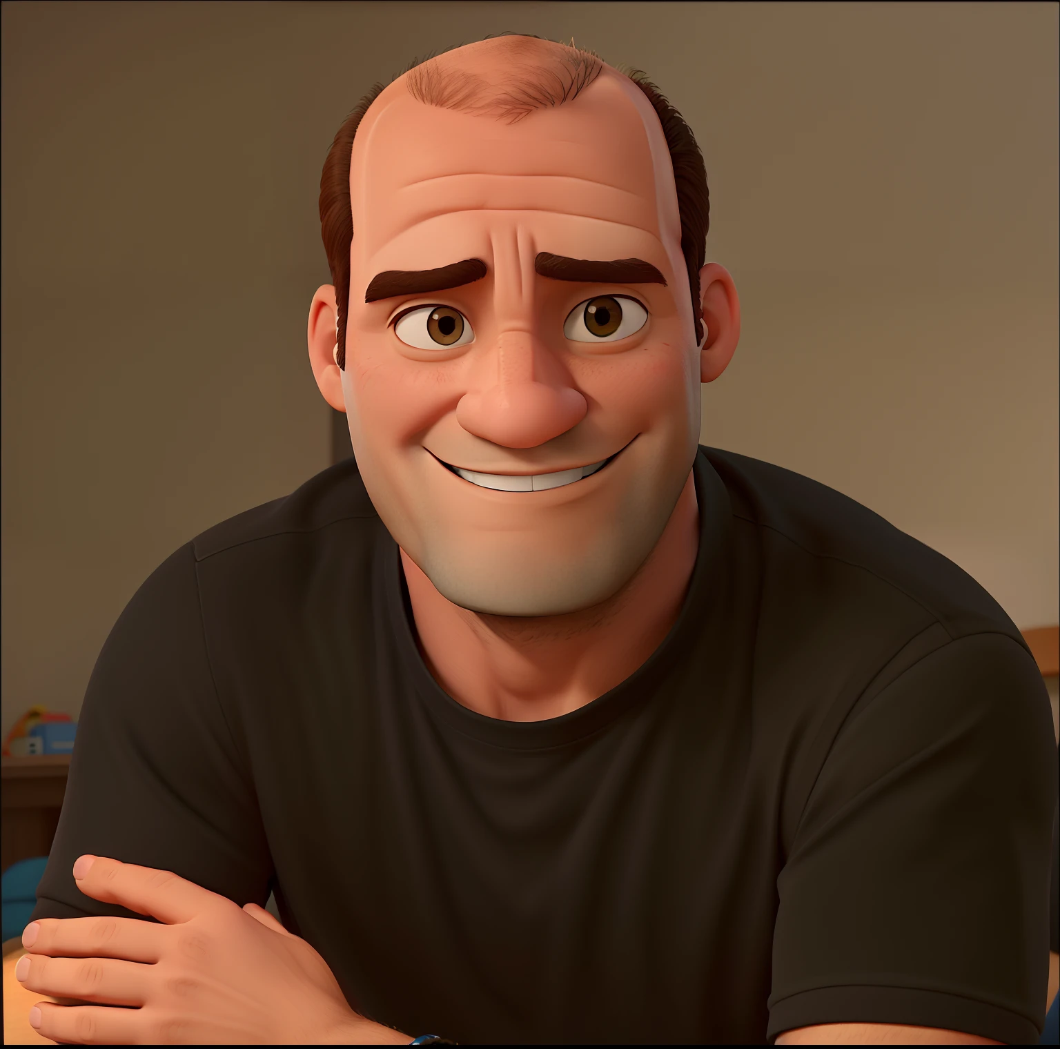 homem 40 anos, branco, careca, estilo pixar, melhor qualidade