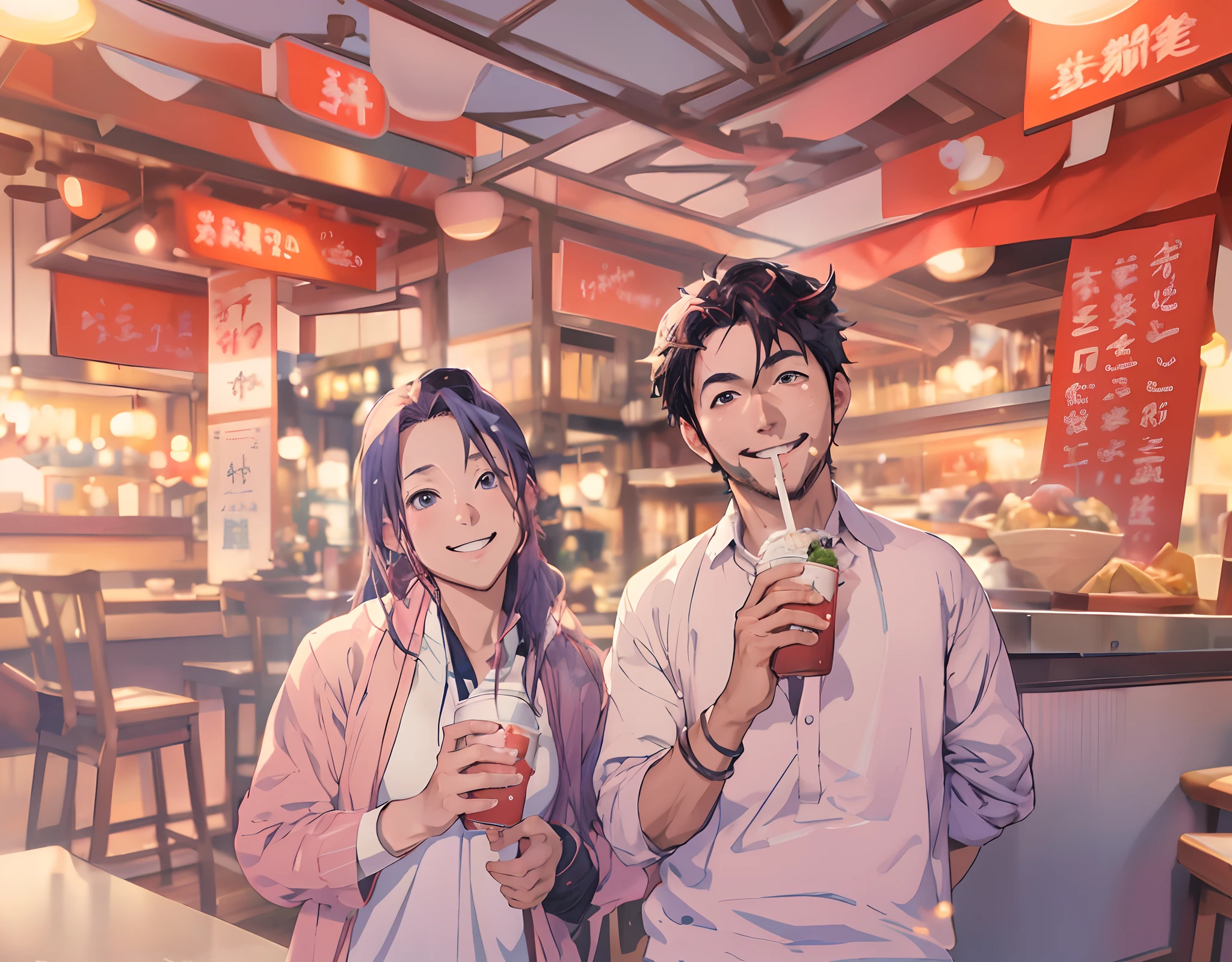 Anime realistic 8k resolution cute anime couple change background into a restaurant ultra realistic. Change my photo into the perfect anime character.