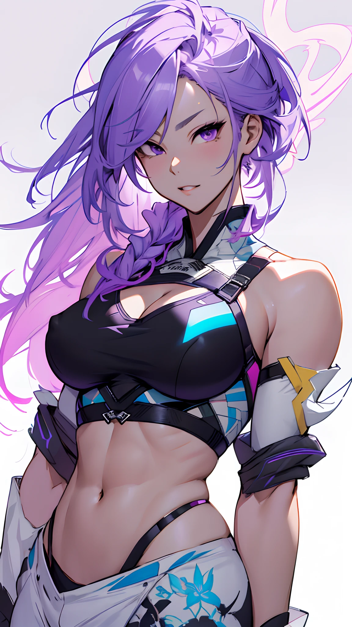Masterwork, Best Quality, ultra-detailed, dynamic lighting, a close up of a woman with a purple hair and a black bra top, rossdraws cartoon vibrant, rossdraws pastel vibrant, rossdraws 1. 0, inspired by rossdraws, rossdraws 2. 0, :: rossdraws, rossdraws digital painting, rossdraws 2. 5, artwork in the style of guweiz, rossdraws portrait, wlop rossdraws, huge breasts, sexy body, Curvy, nipples