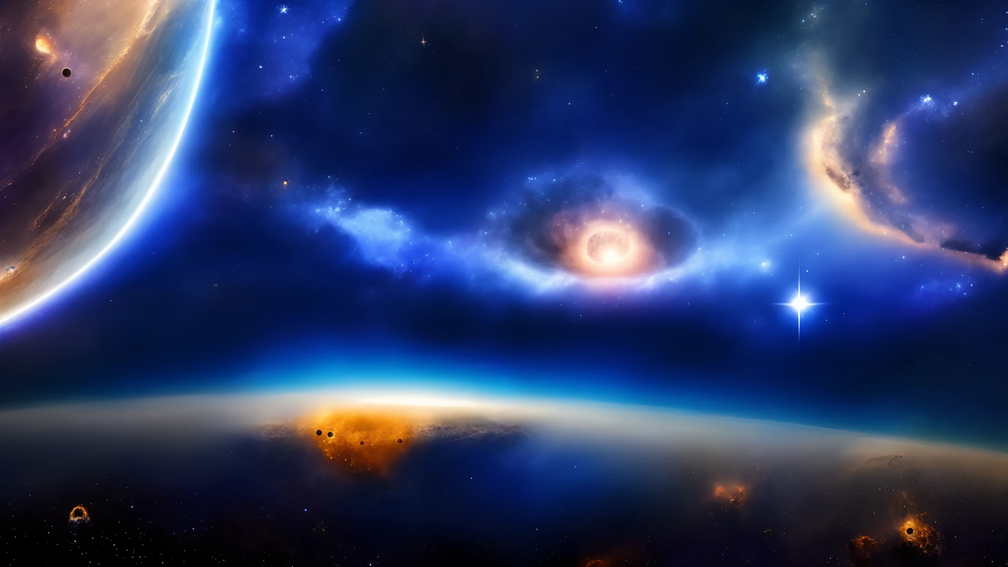 ciel, Nuit, lune, star \(ciel\), paysage, starry night sky, Realstic, espace, planet, galaxie, black hole, Best quality, 4k HD, astronaute de dos, Sitting on Meteorite, regard au loin