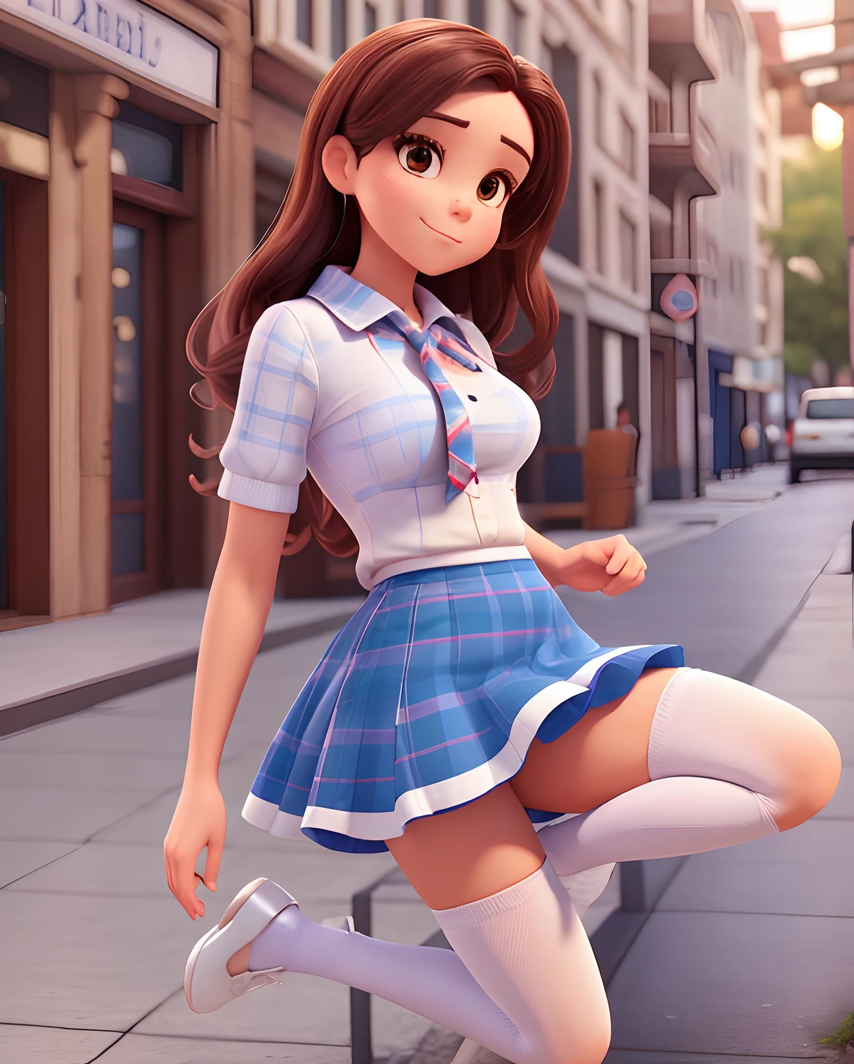 araffe woman in a skirt and high heels posing for a picture, short skirt, wearing skirt and high socks, beautiful short skirt, extra short blue plaid skirt, thighhighs and skirt, thick legs, mini-skirt, short miniskirt, thick thighs, miniskirt, tight attire, white miniskirt, tight outfit, wearing white skirt, hot petite