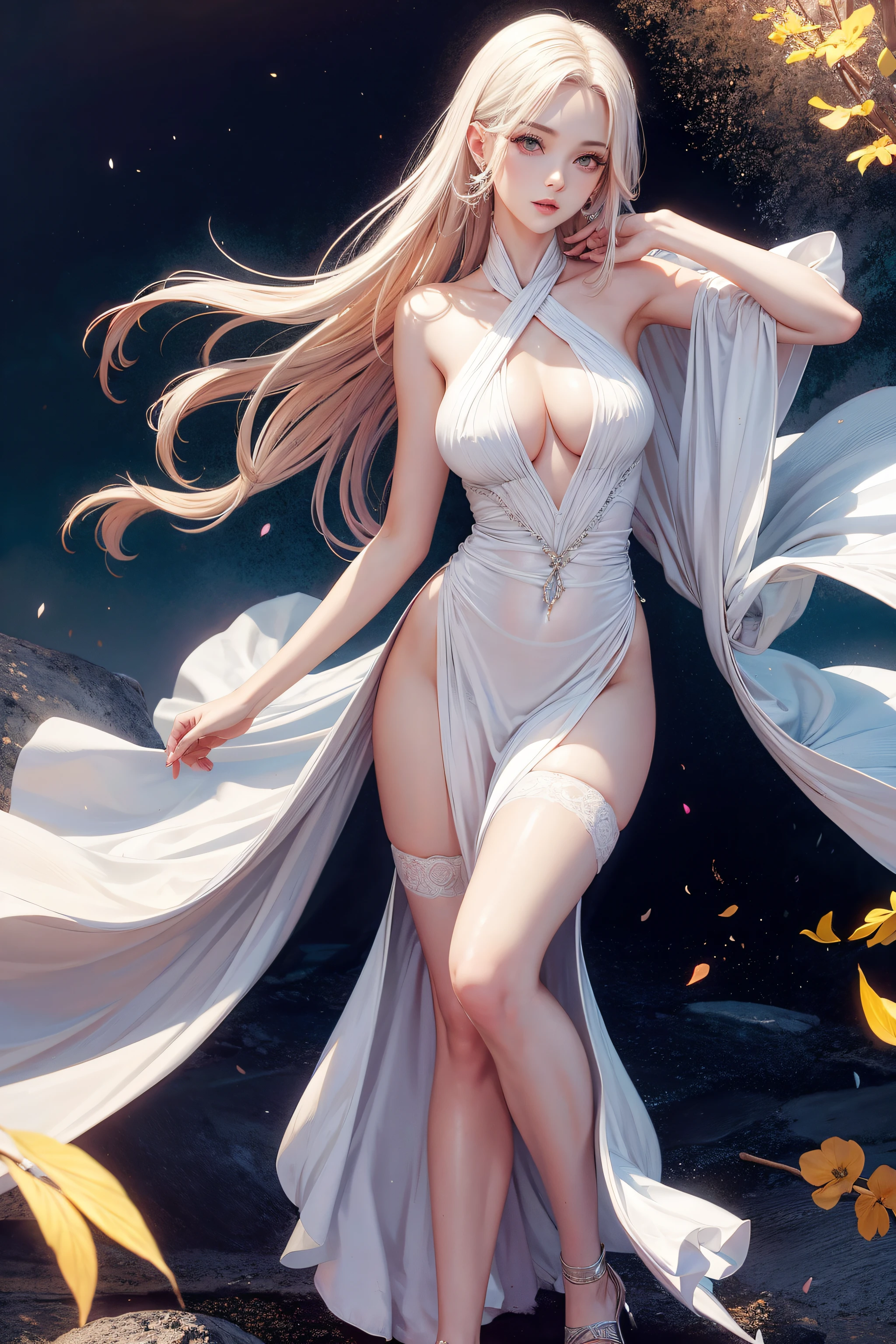 very hot sexy white girl, half naked breast expose, Maxi dress with a thigh-high slitArt gallery, vibrant