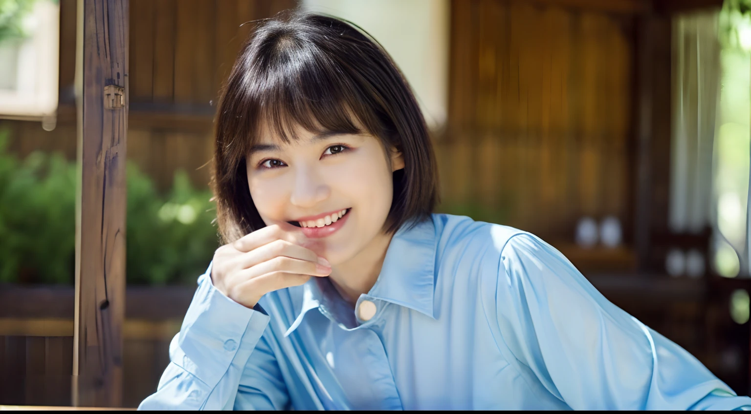 254 18-year-old female, (short hair),jeans, smile