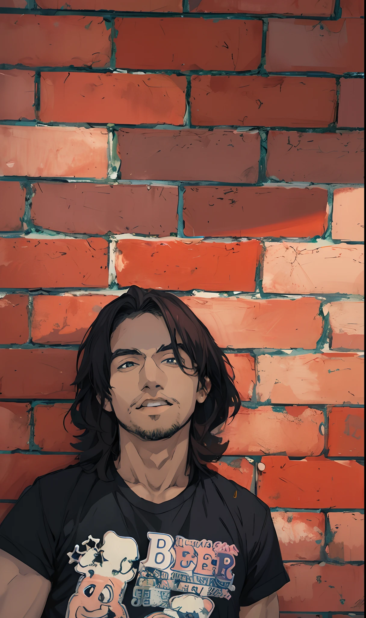Anime character . Full 8k resolution. Anime art and ultra realistic change the background into funky wall. Change my shirt print also. Full anime character