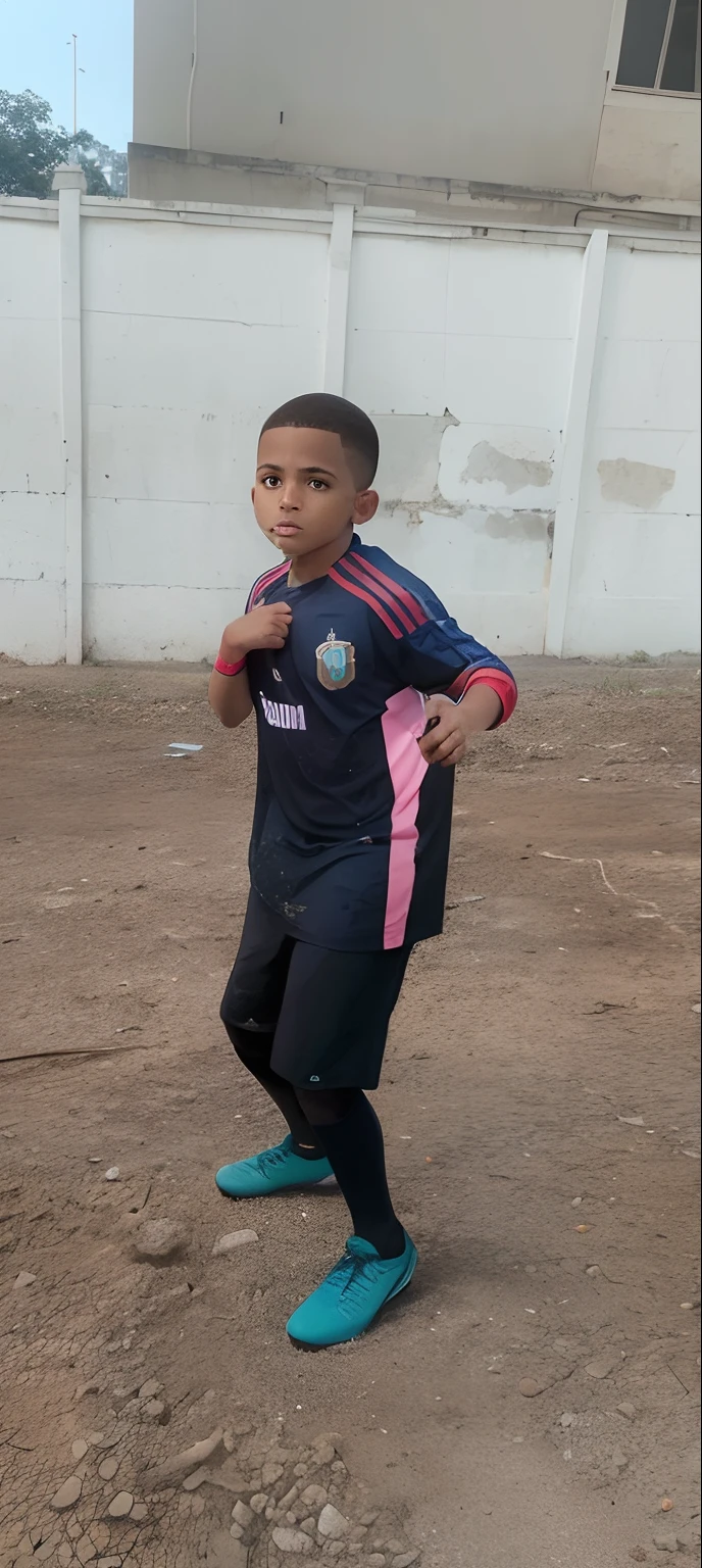 menino, cabelo liso castanho escuro, pelo muito curto, pelo curto, Men's uniform of the Brazil national football team, camisa amarela, blue shorts, epic scenery, Packed stadium, Torcida, melhor qualidade, best resolution , Estilo anime , obra prima , olhar fixo, corpo inteiro, Funtebol Stadium in the background, World Cup Scenario, Brasil, Child in love with football.