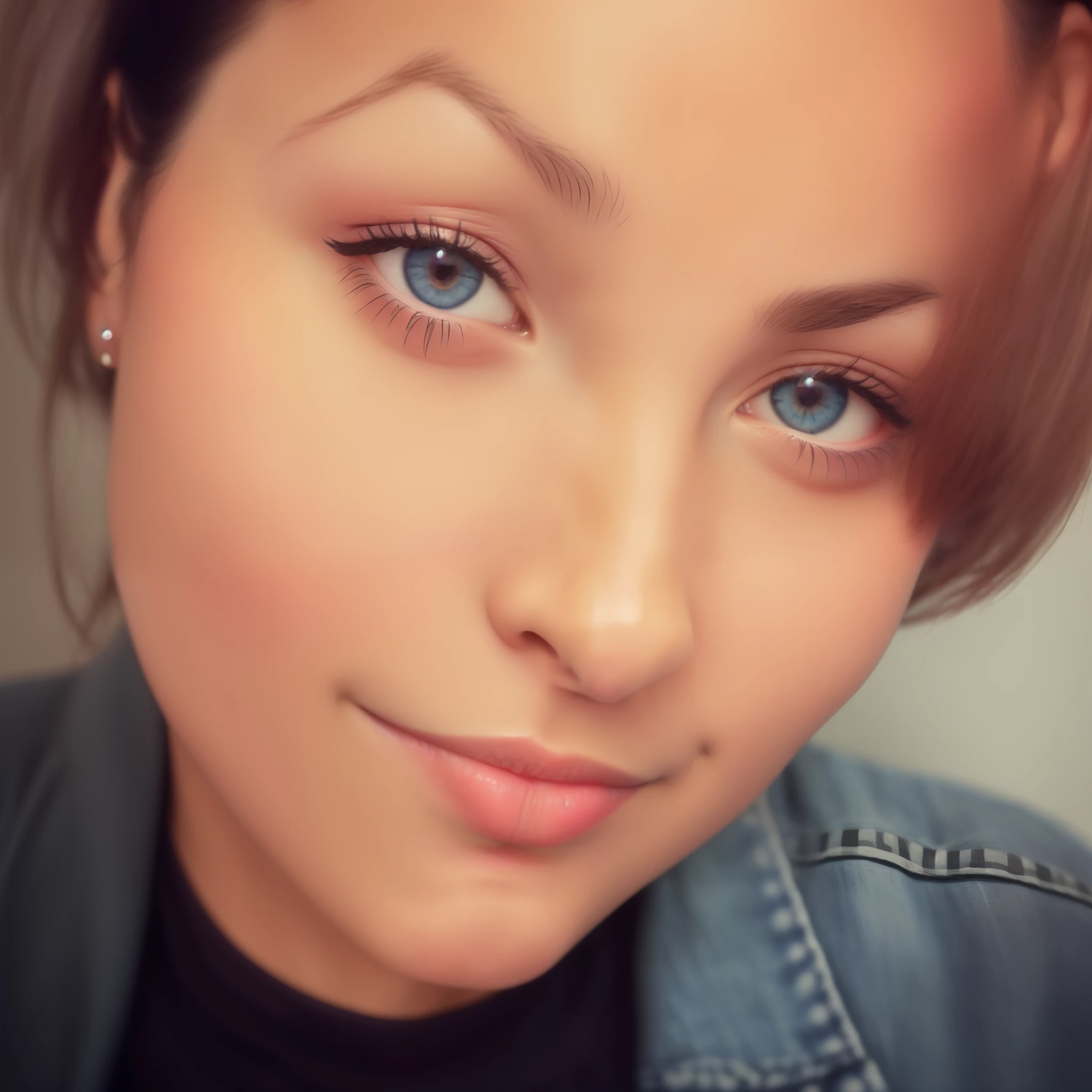 There's a woman in a blue denim jacket and a black shirt, imagem de perfil, foto de perfil headshot, close-up headshot, full - rosto close - retrato para cima, retrato de close-up headshot, stephanie welsh, rosto completo close up retrato, Mulheres de 40 anos, close-upheadshot impressionante, foto de perfil, fechar o rosto, foto do perfil, halfbody headshot, foto headshot