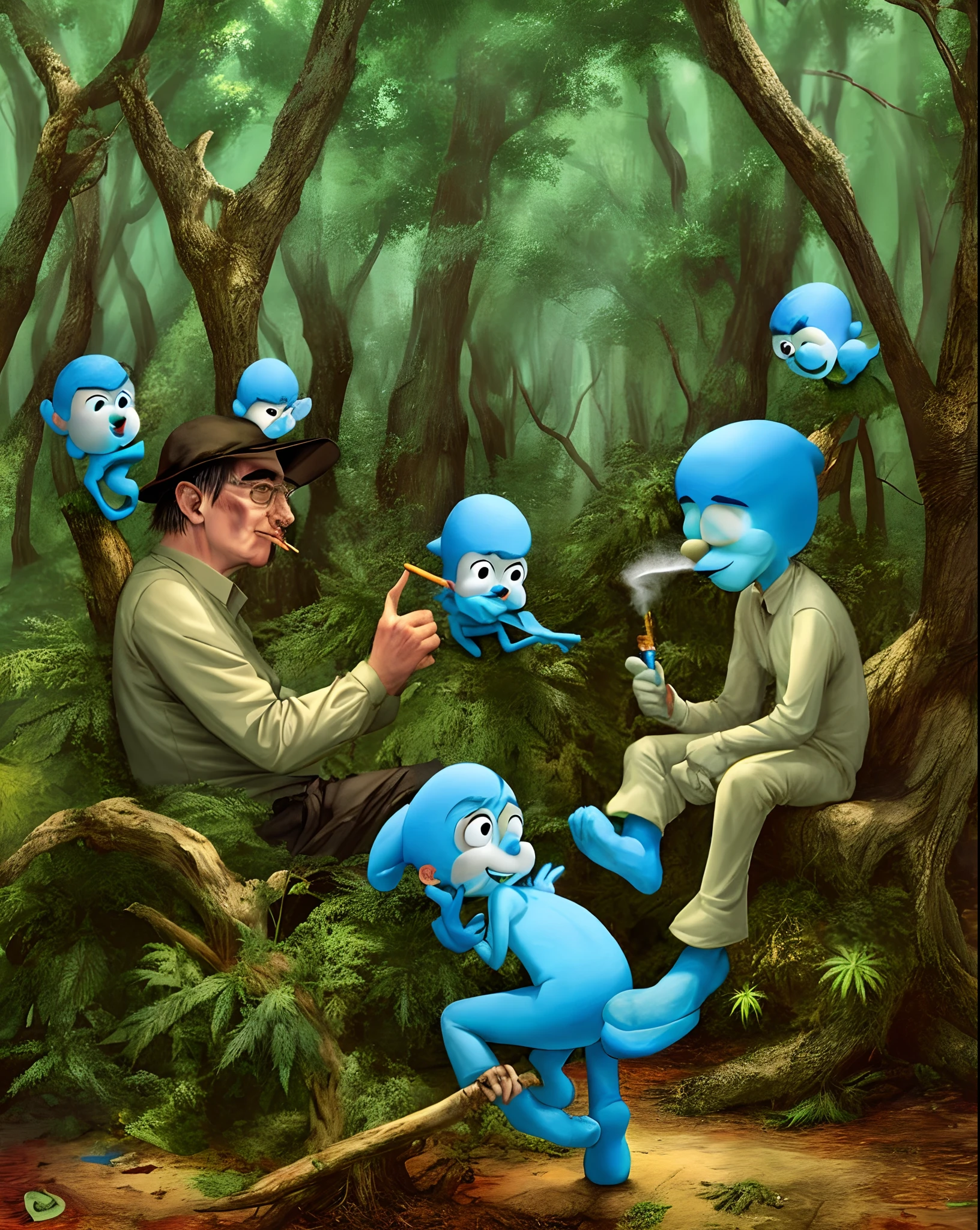 Stephen Hawking smoking weed forest smurfs