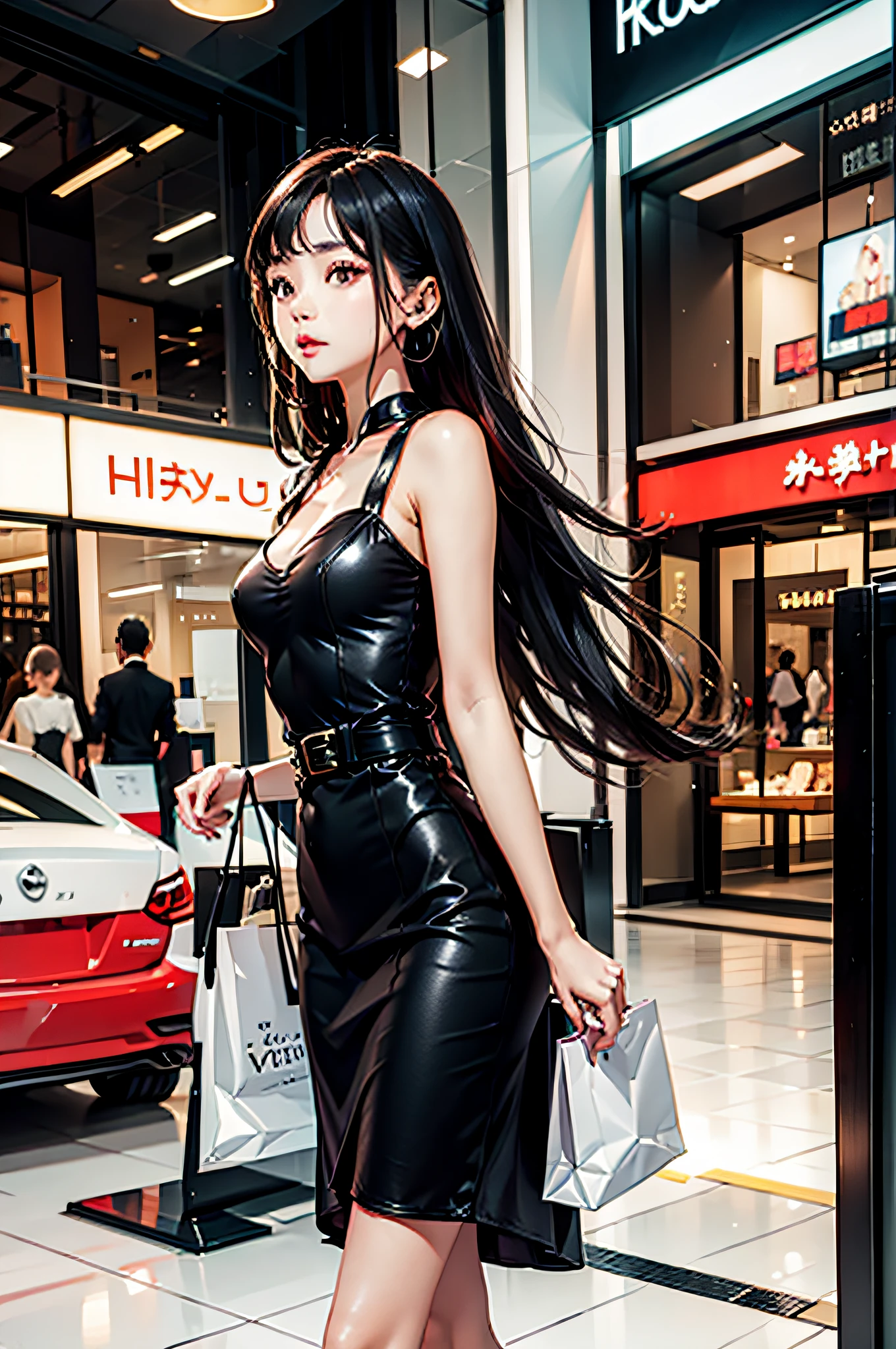 very hot sexy asian girl, Little black dress, Shopping mall