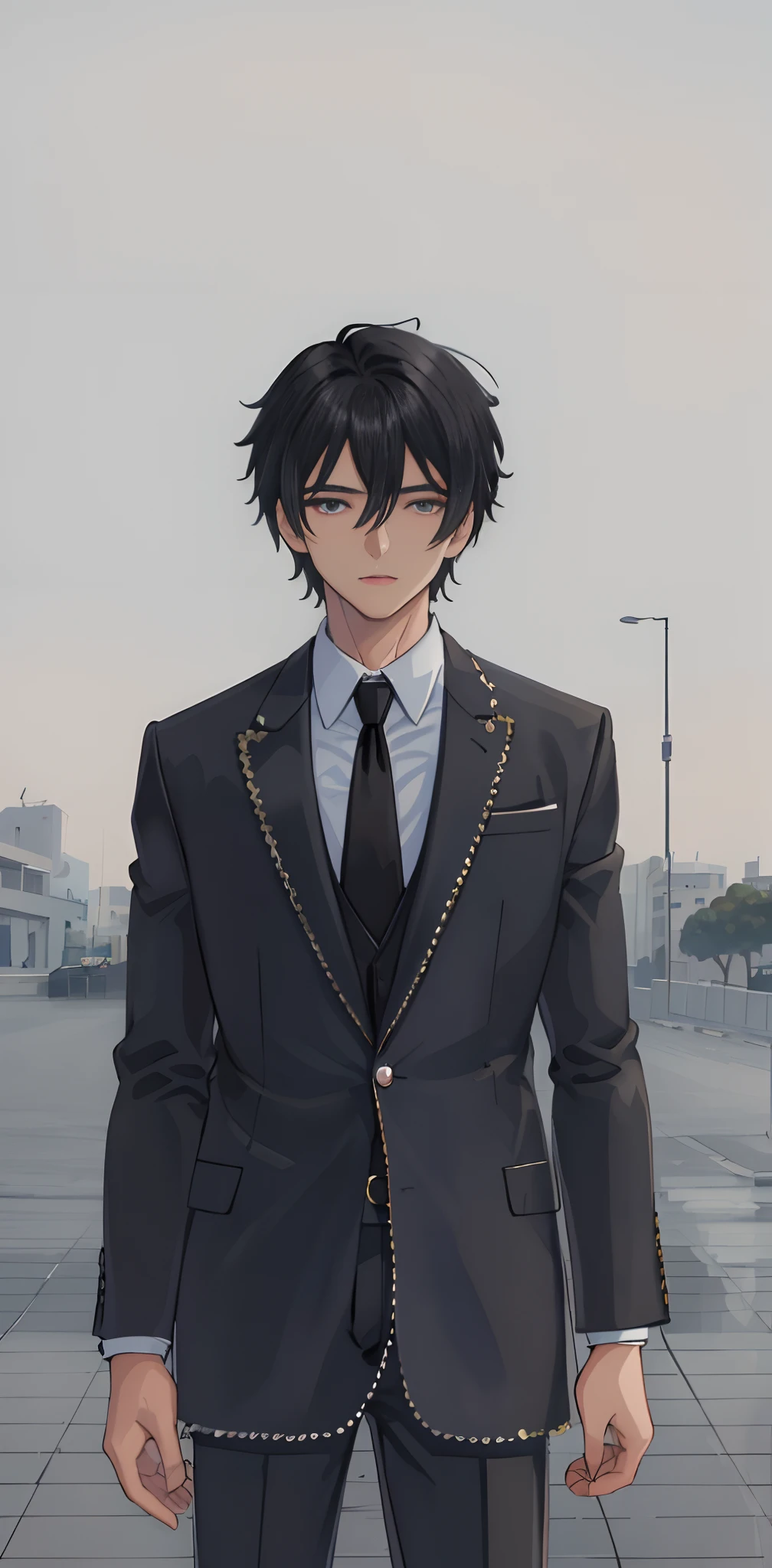 cute boy in Tuxedo and brown shorts, freckles
