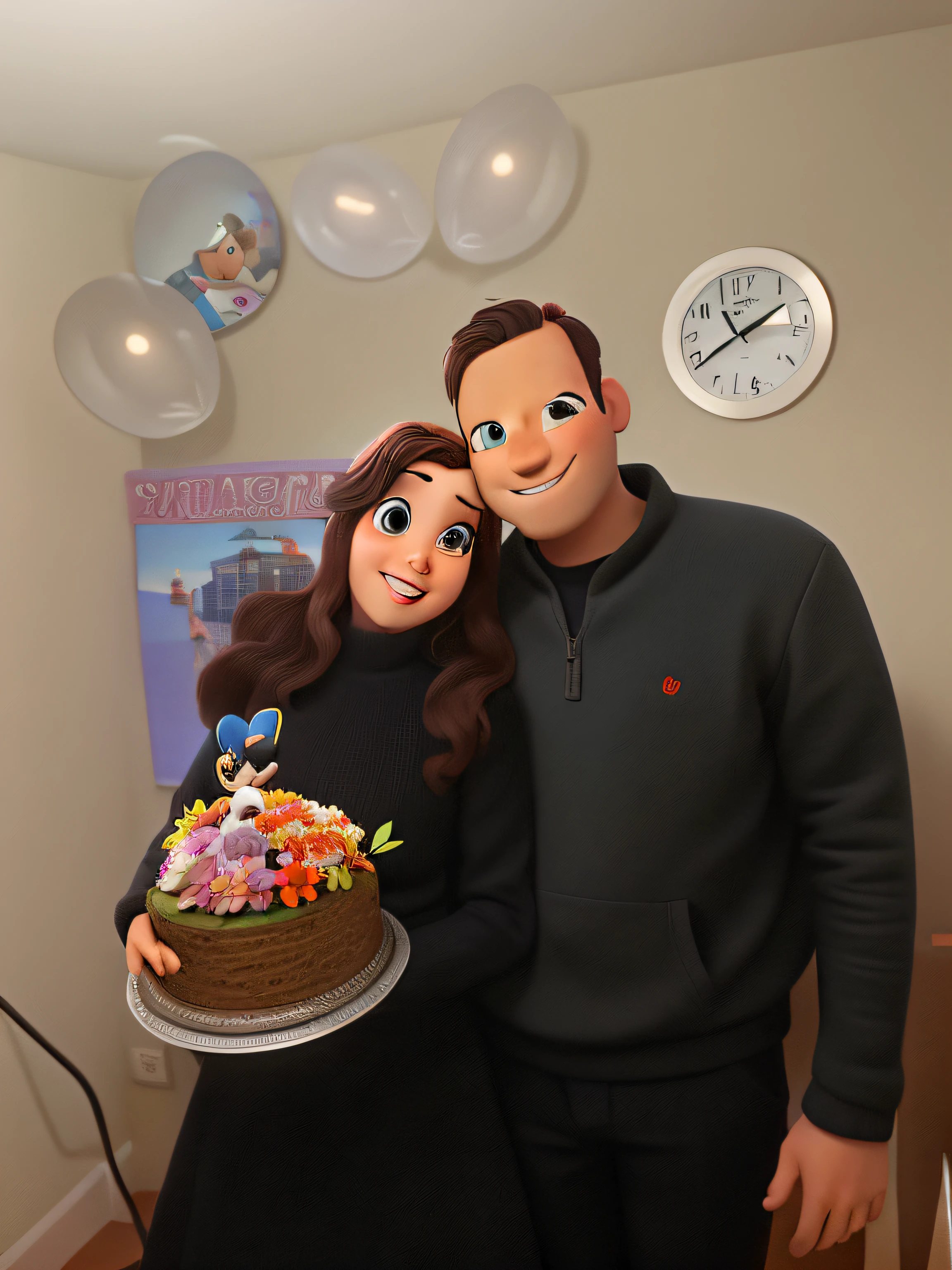 create disney pixar image of the couple as in the photo