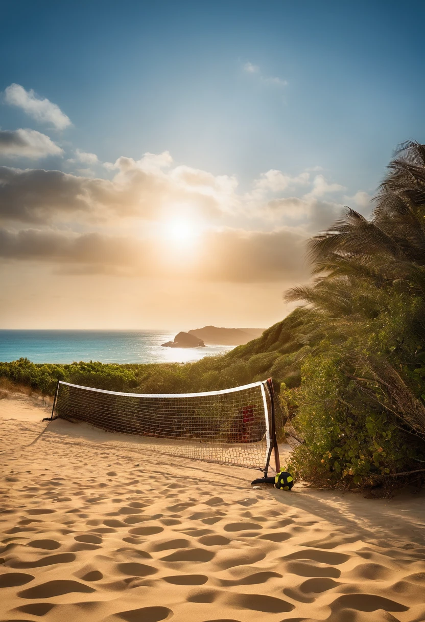 foto praia, 2 bolas de tennis no canto infeior direito, morning, areia, luz de fundo, Fundo desfocado