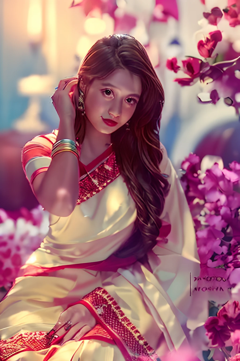 Change background, cute and romantic girl, 8k, realistic