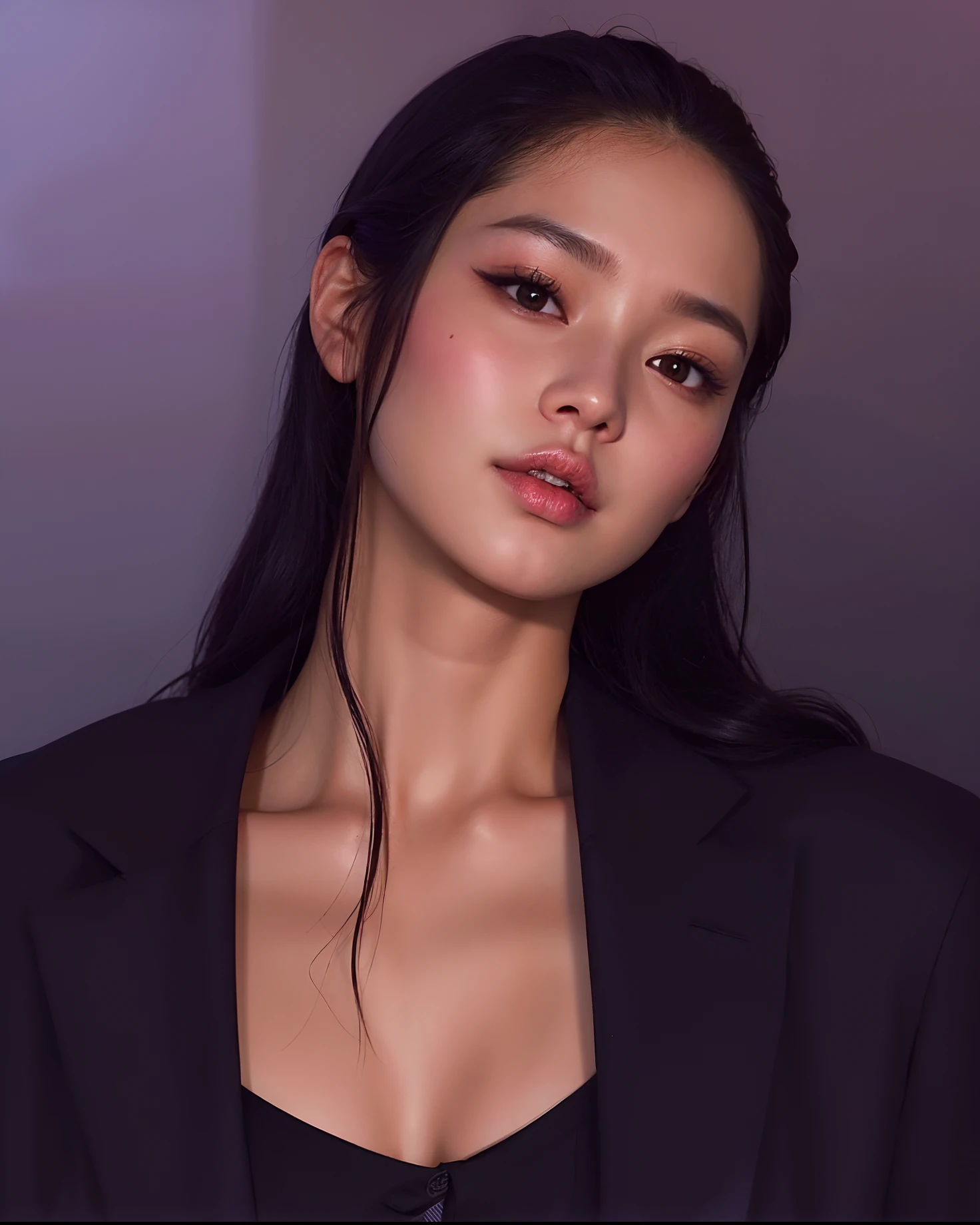 mulher argada com longos cabelos pretos usando um top preto e um blazer preto, gemma chen, Gongbi, jennie blackpink, Jamie Chung, Lulu Chen, Ji-Min, Heonhwa Choe, Choi, Retrato de Jossi de Blackpink, TaeJune Kim, Seseon Yoon, Krystal, Jiyun Chae, kwak ji jovem, jennie kim