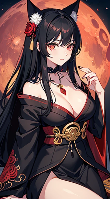 Mature Vampire Queen long black hair and white dress