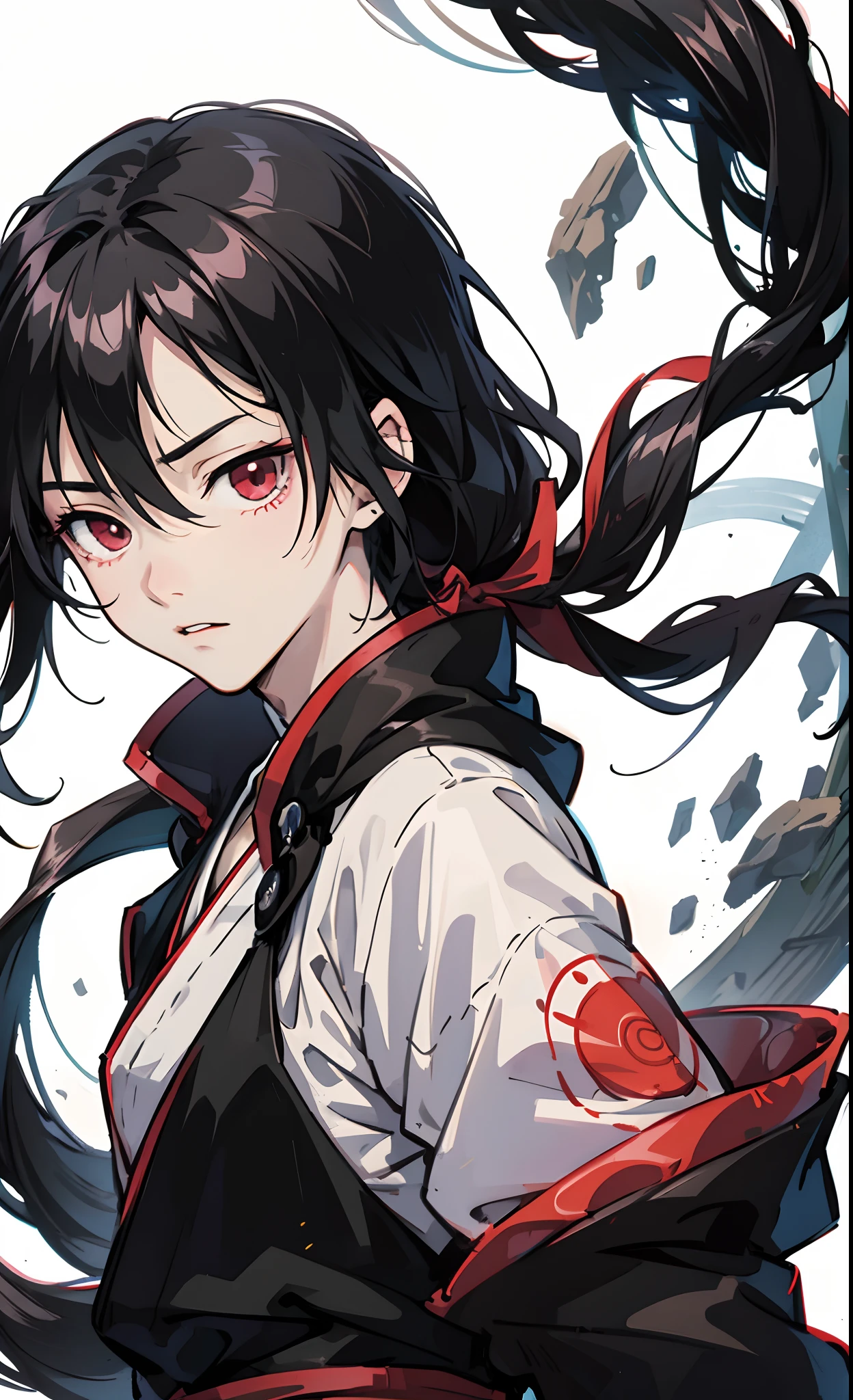 A long hair boy, 18 years old, looking like anime character Itachi uchiha