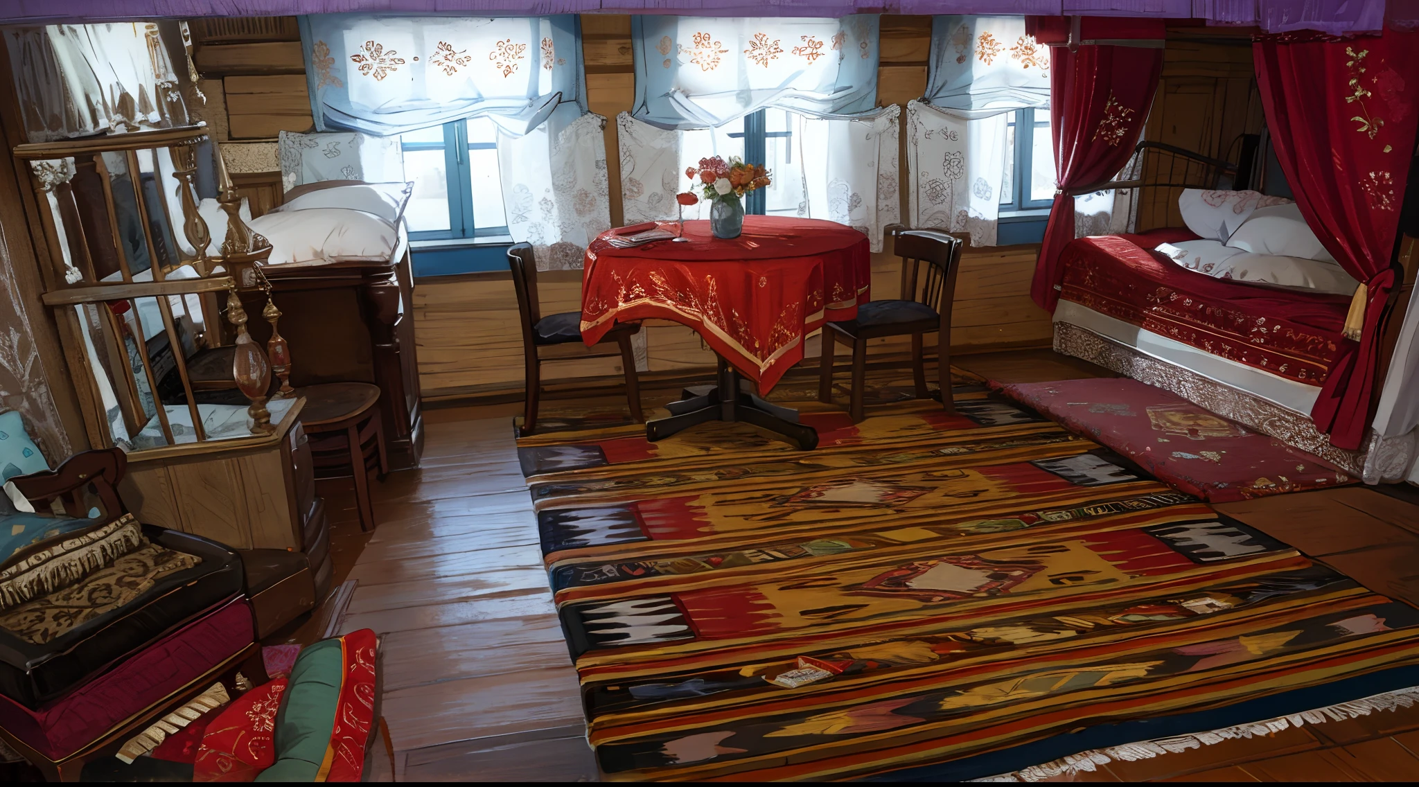 room, Steal, pillows, a table, Chairs, carpet