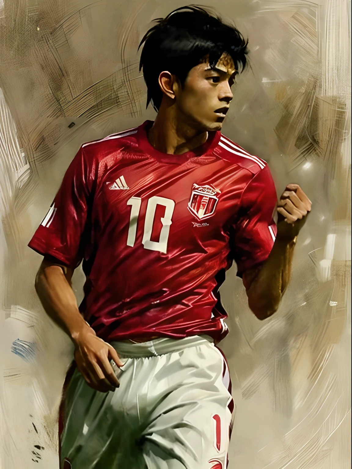 Homem Soccer Player face, style greg rutkowski realist, style anime, Japanese 17 years, goleiro