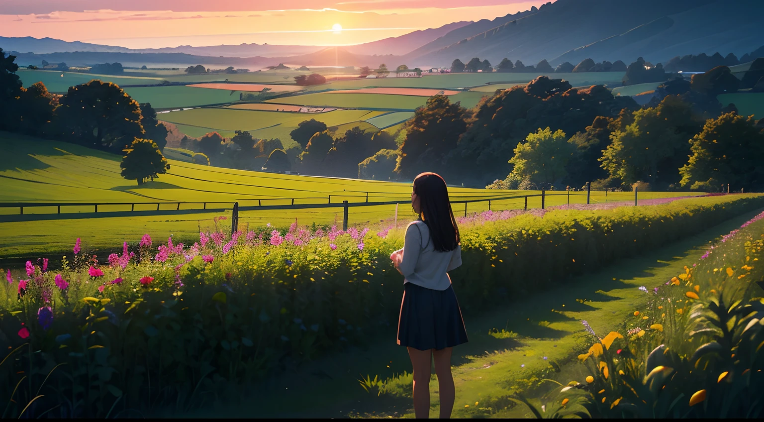 It's mostly like a serene lush field with the sun setting on. A pure solitary feeling. No humans just the beautiful fields and me. And the girl I want. Just us two in that nowhere.