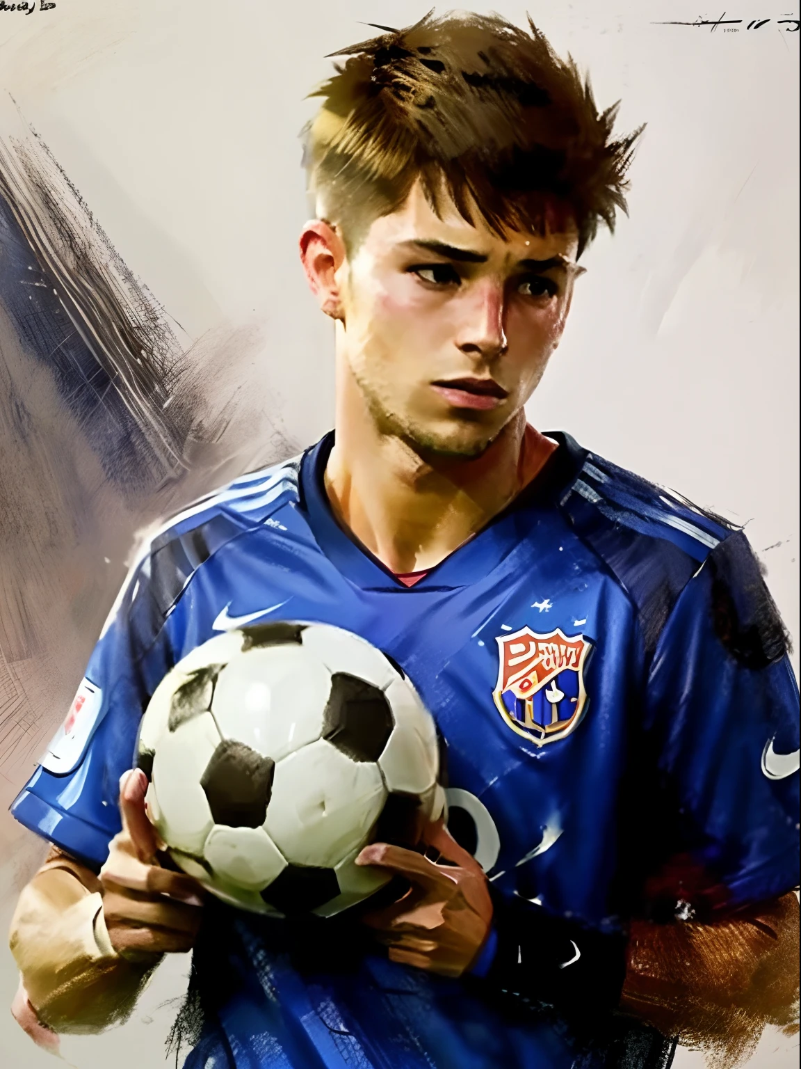 Homem Soccer Player face, style greg rutkowski realist, style anime, Piqué, 17 anos