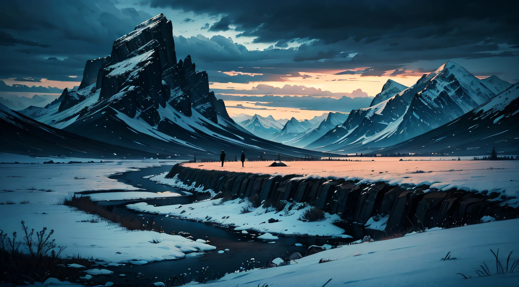 hopeless landscape, dark art, beautiful landscape, masterpiece, tundra, dark sky