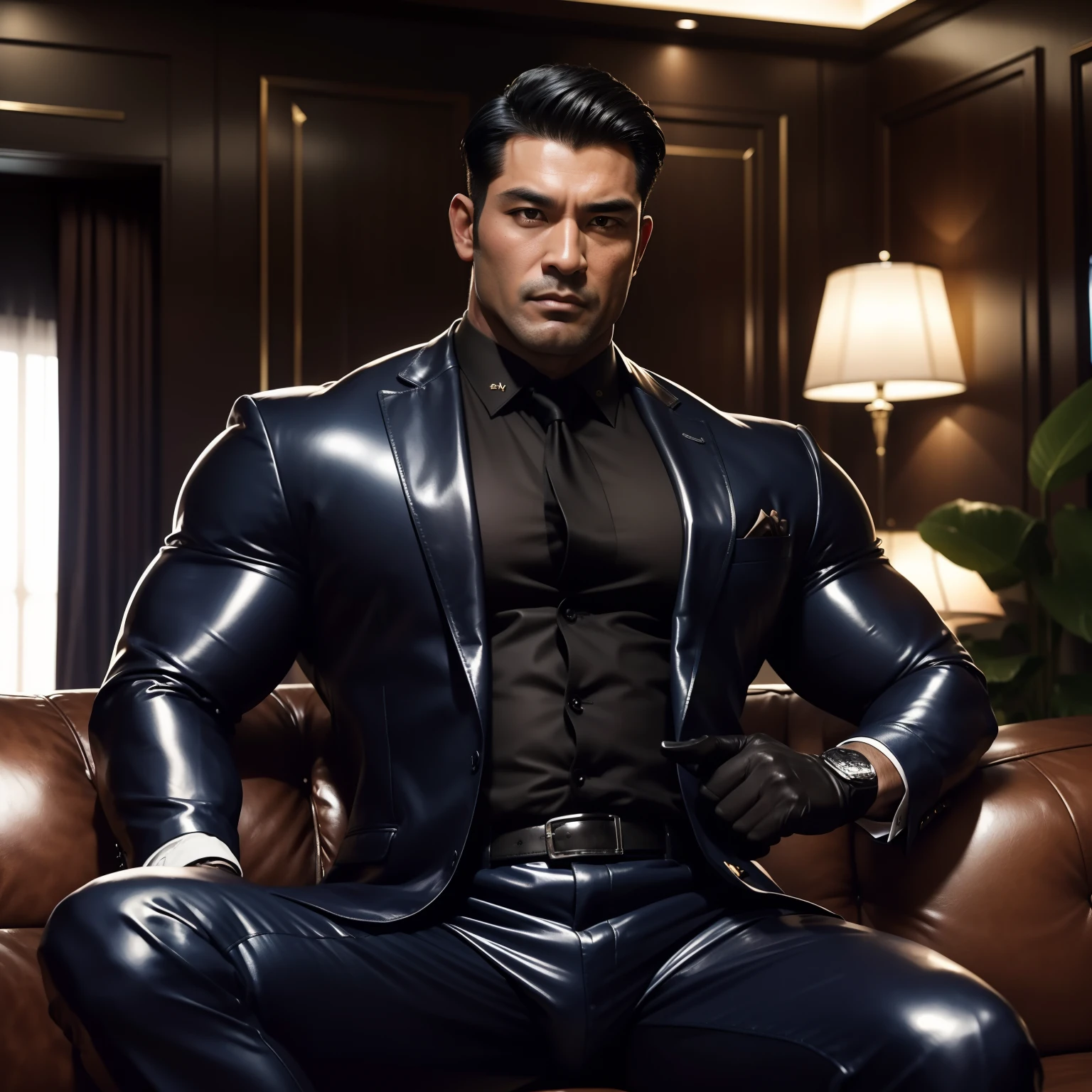 30 years old,daddy,"shiny suit ",Dad sat on sofa,k hd,in the office,"big muscle", gay ,black hair,asia face,masculine,strong man,the boss is,handsome,sex,leather gloves,lecherous dad,look straight ahead,"dad is handsome","gay dad","handsome","raise your hand"