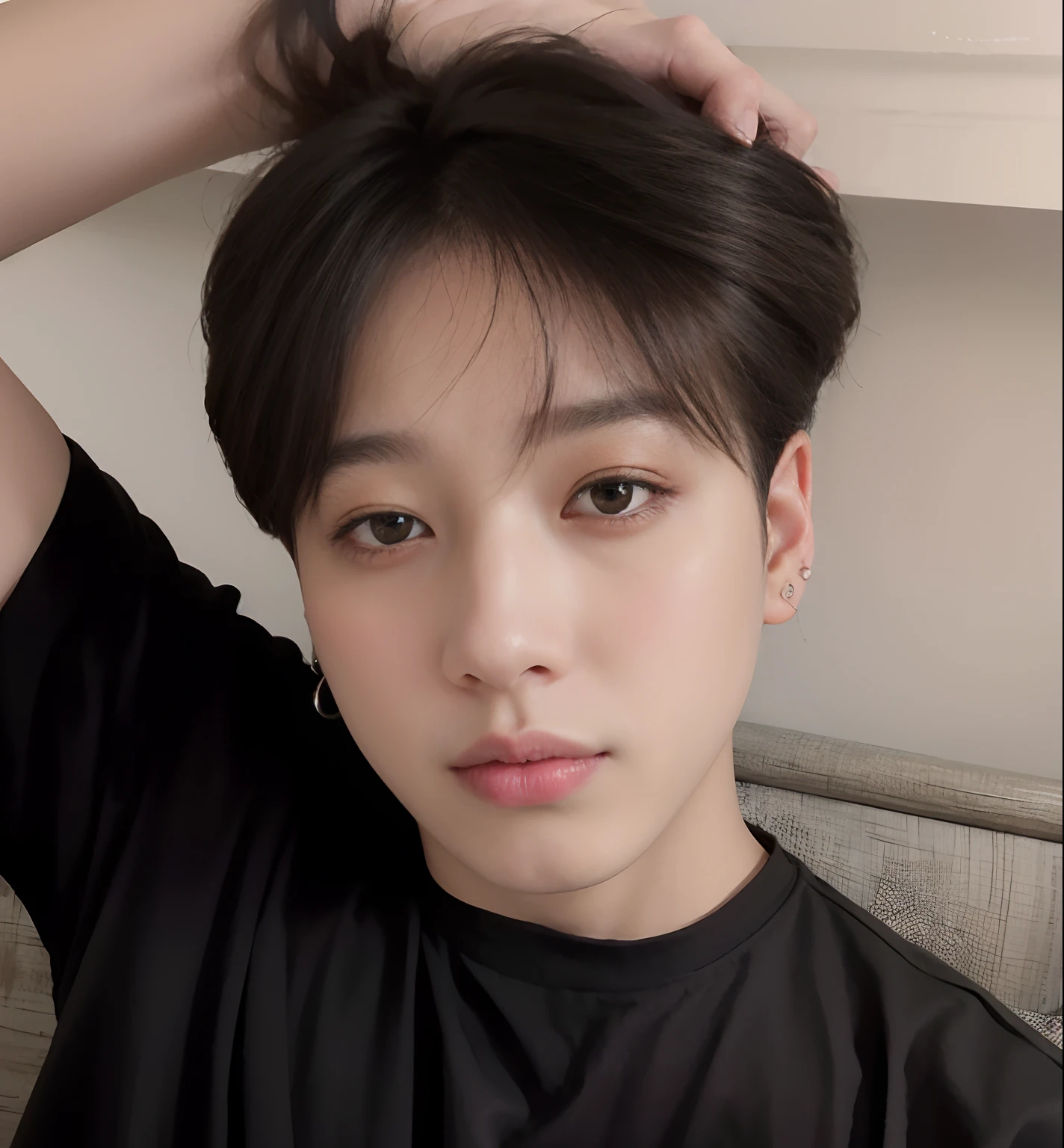 , cabelos castanhos, olhos pretos, lip piercing, Pink lips, masculino, Jungkook, cabelo curto, homem, masculine traits