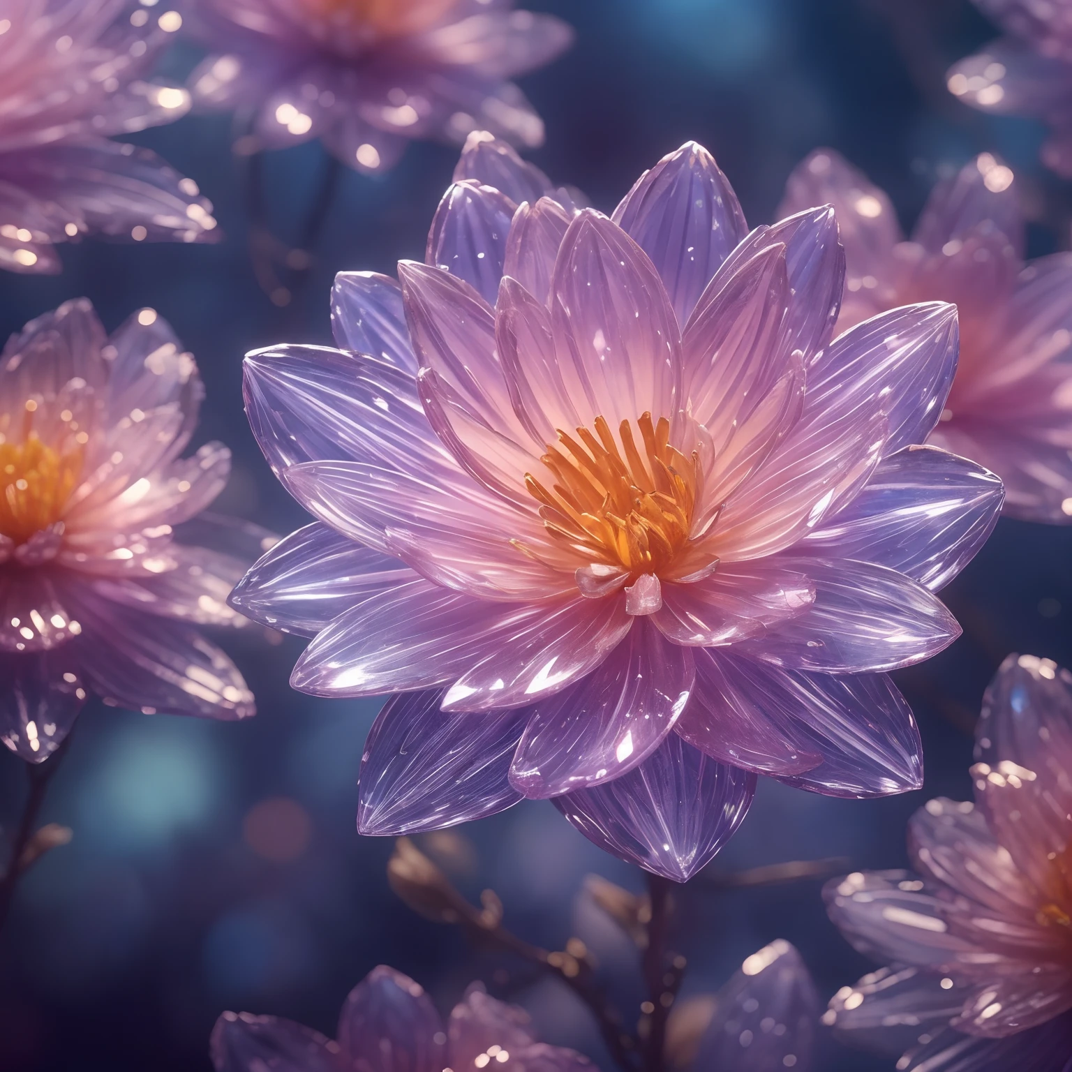 crystal blossom flower,
fantasy, galaxy, transparent,
shimmering, sparkling, splendid, colorful,
magical photography, dramatic lighting, photo realism, ultra-detailed, 4k, Depth of field, High-resolution