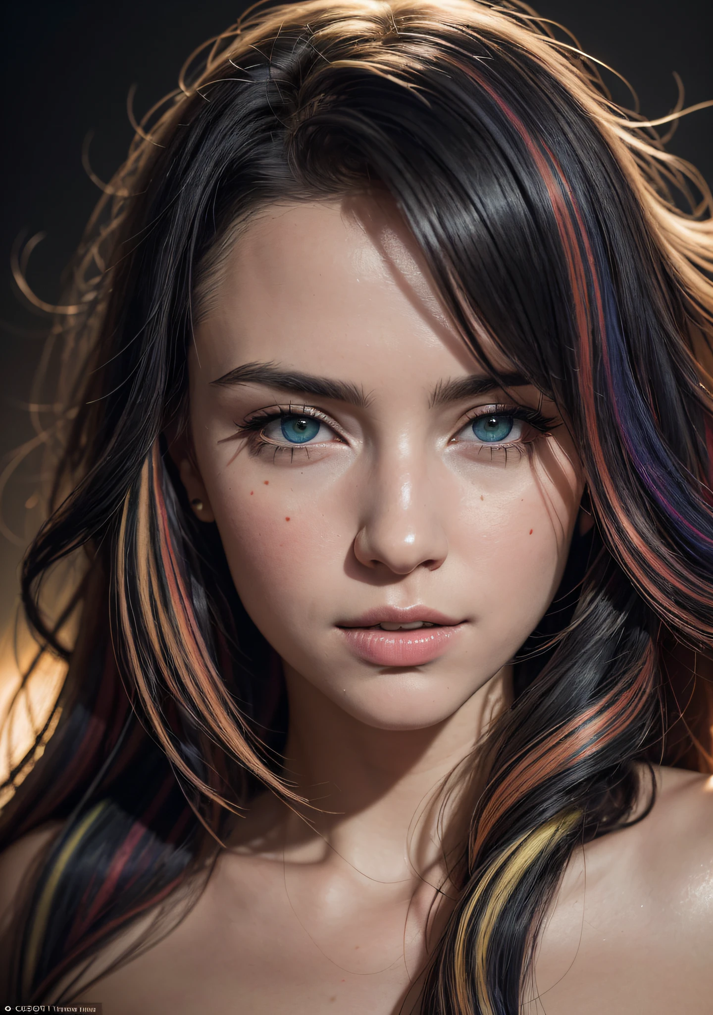 analog style, model shoot style, RAW photo ((portrait:1.8)) of two young girls:1.5, ((colorful photo:1.5)), (long hair, multicolored hair:1.7), ((cute face: 1.7, perfect face:1.3)), looking at each other, facing each other, hugging, (shiny body:1.5, pale skin:1.5), best quality, epic (by lee jeffries and quentin tarantino photo, sony a7, 50 mm, pores:1.5, colors, hyperdetailed:1.5, film grain:1.4, hyperrealistic: 1.5), hyper-realistic lifelike texture, masterpiece, unreal engine 5, Extremely detailed CG unity 8k wallpaper, realistic eyes, UHD, HDR, DSLR,
Madly detailed photo, (ecstasy of light and shadow, deep shadow), (Winner of the Pulitzer Prize for Photography and Taylor Wessing Photographic Prize), amorous look, aroused