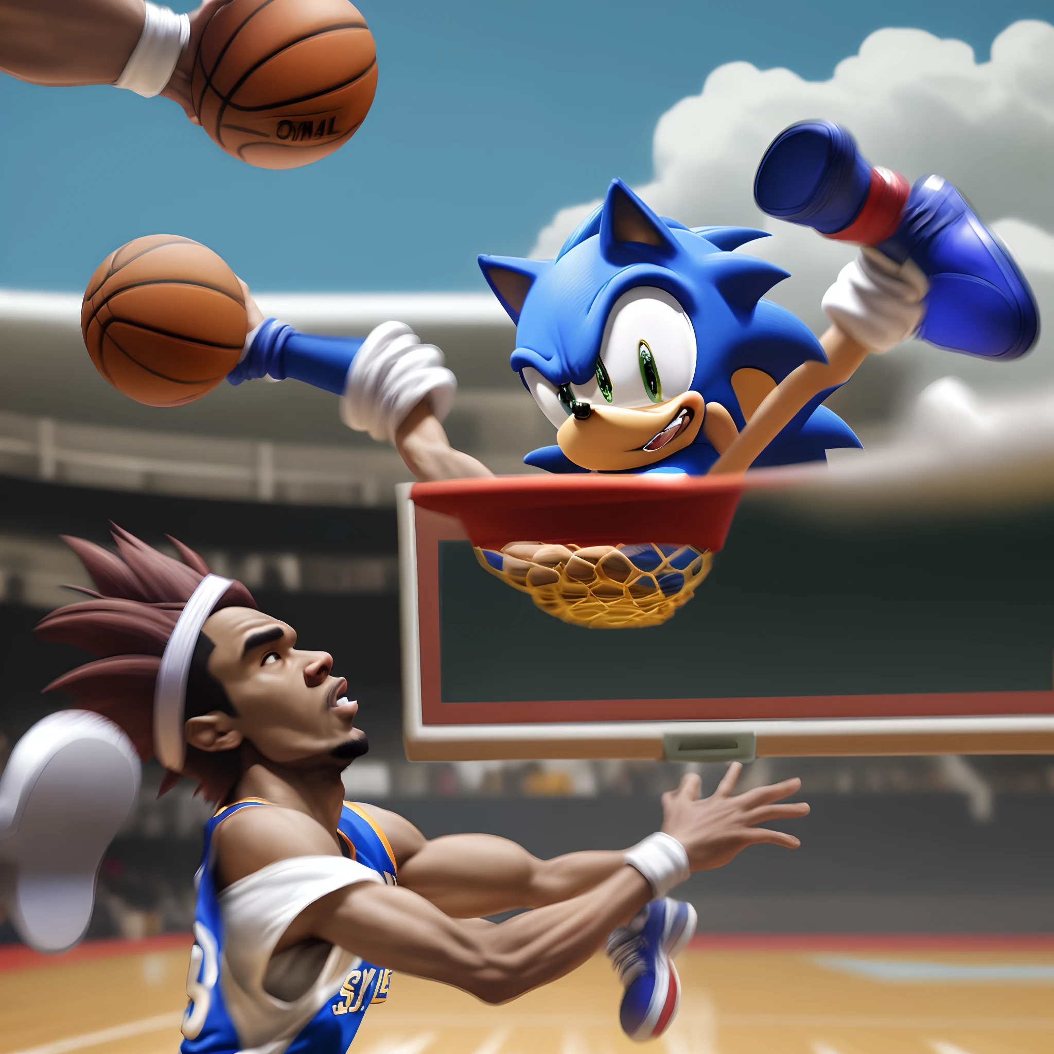 Sonic dunking on Shaquille O'Neal