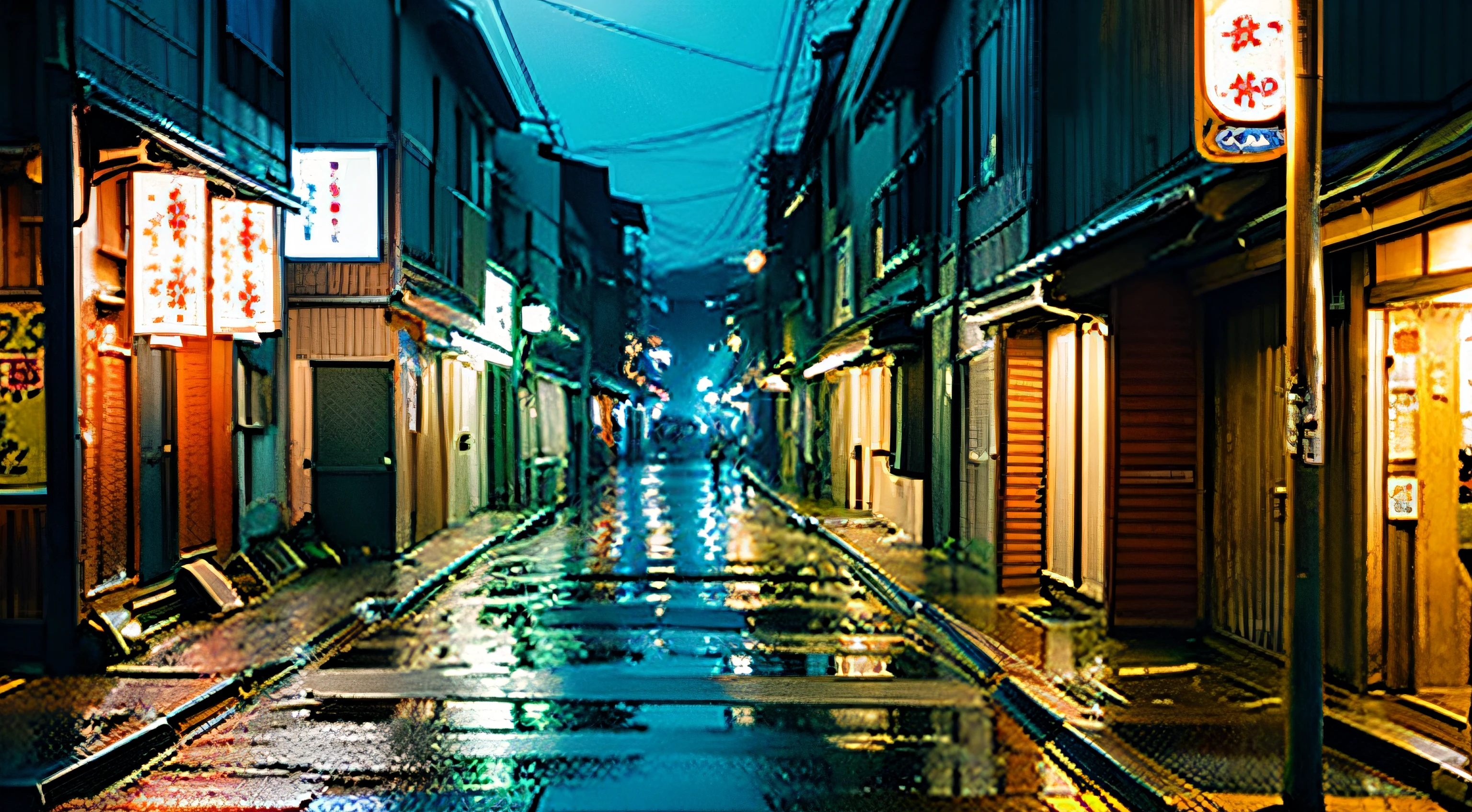 deserted street at night in japan raining