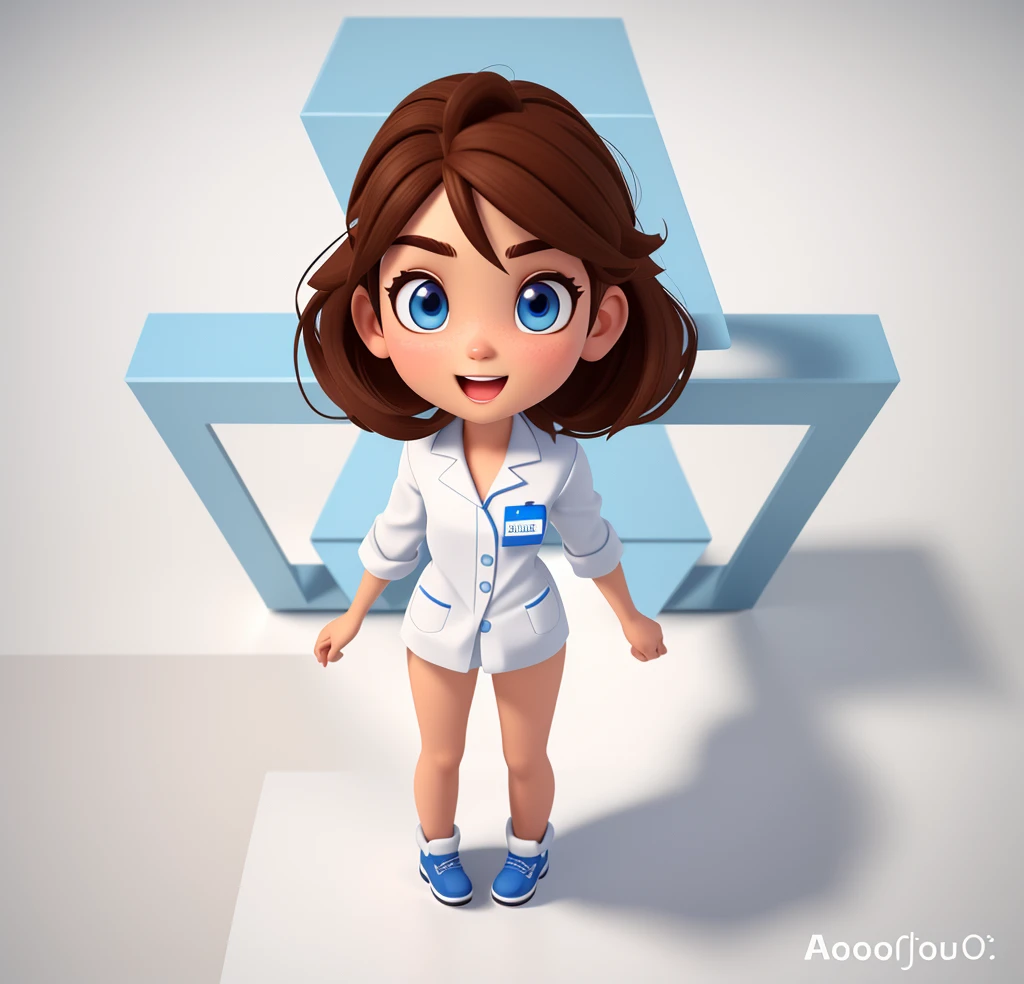 PHARMACIST, White lab coat, medium and brown hair, olhos muito detalhados, Detalhes de alta textura, olhos muito detalhados cabelo e roupas, best quality, fundo branco, realistic hair, clothes and skin texture, lindos olhos, rosto perfeito, shaped body, blue eyes, visao frontal, varias poses, 3d render, pixar animation inspiration