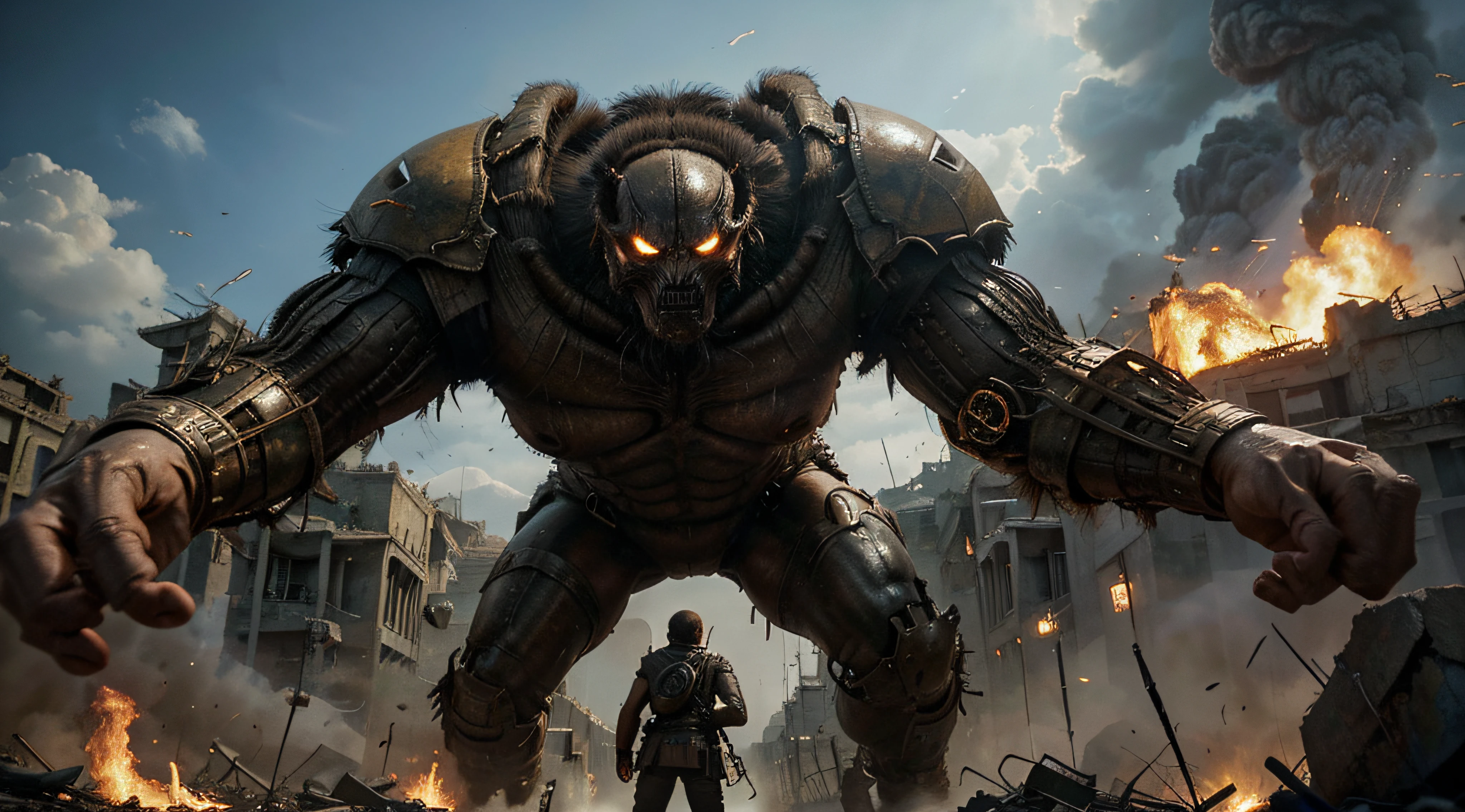 Attack of the Titans in the shape of arachnids against humans. high-quality masterpiece. colossal destruction, intense action, emotional encounters, human battles, epic battles, military uniforms, flying cables, ruined buildings, giant walls, fear and bravery, determination, titans that cause fear, smoke and debris, intense expressions, danger, fear of the unknown, humanity’s last hope.