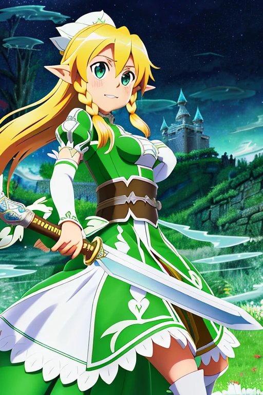 tmasterpiece, beste-Qualit, Absurd resolution, max detail, intricately-detailed, Extremely clear, (Leafa Kirigaya, sword art online), (Detailed background, Hyrule Castle),