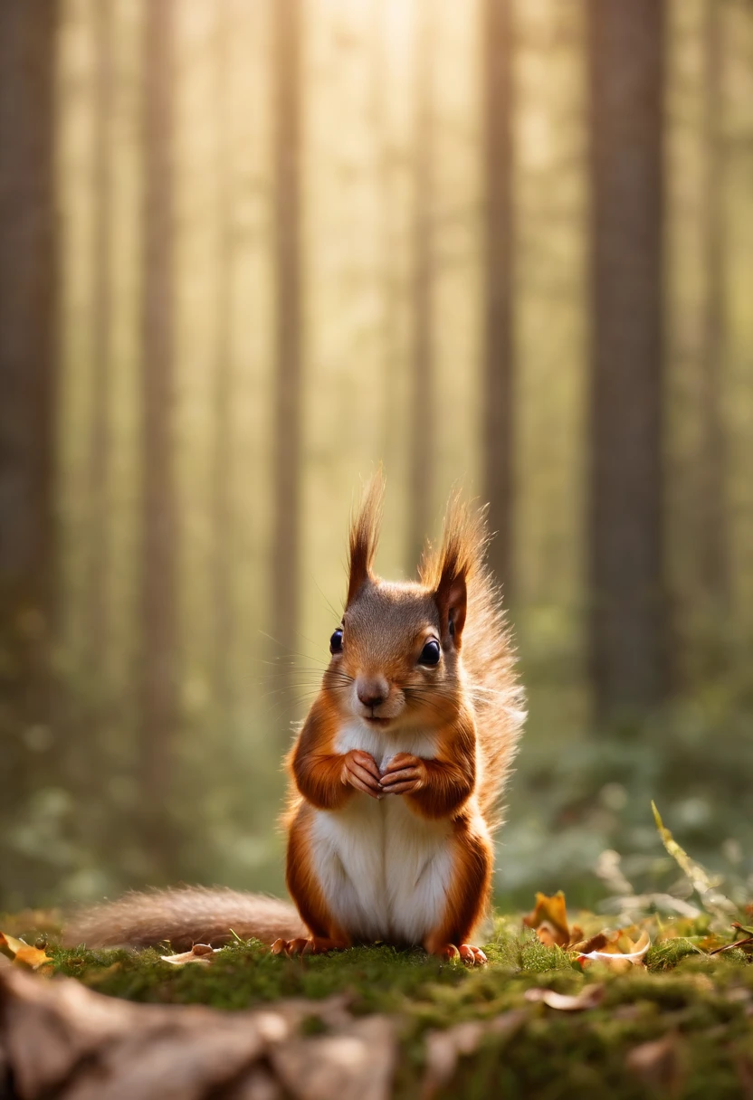 magical enchanted forest with snow, a child plays with little squirrels, bokeh effect, high rendering, fully realistic, photography, UHD cinema photo, filmed by Guillermo del Toro, front side view, reality, official art, 8K quality, Super detail, fine detail skin, film angle, cinematic textures, masterpiece, best image quality,