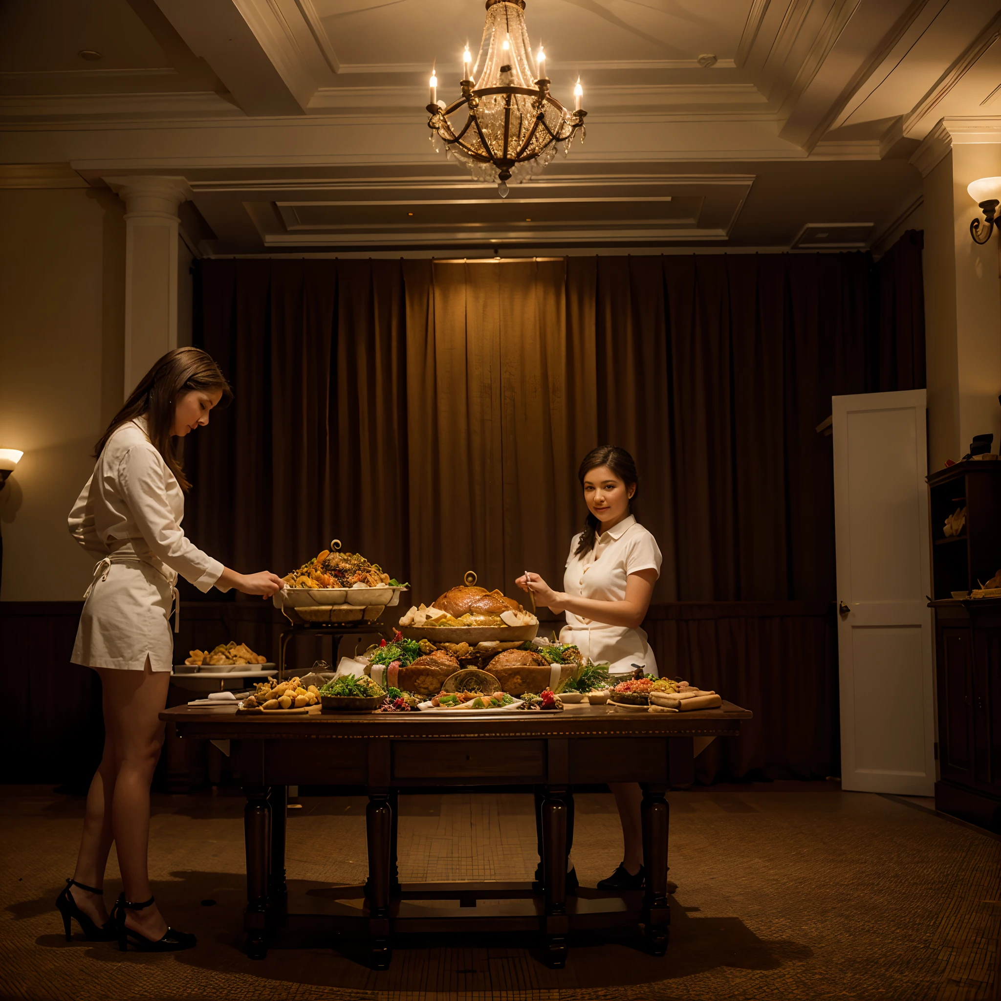 Serving Thanksgiving dinner in the ballroom