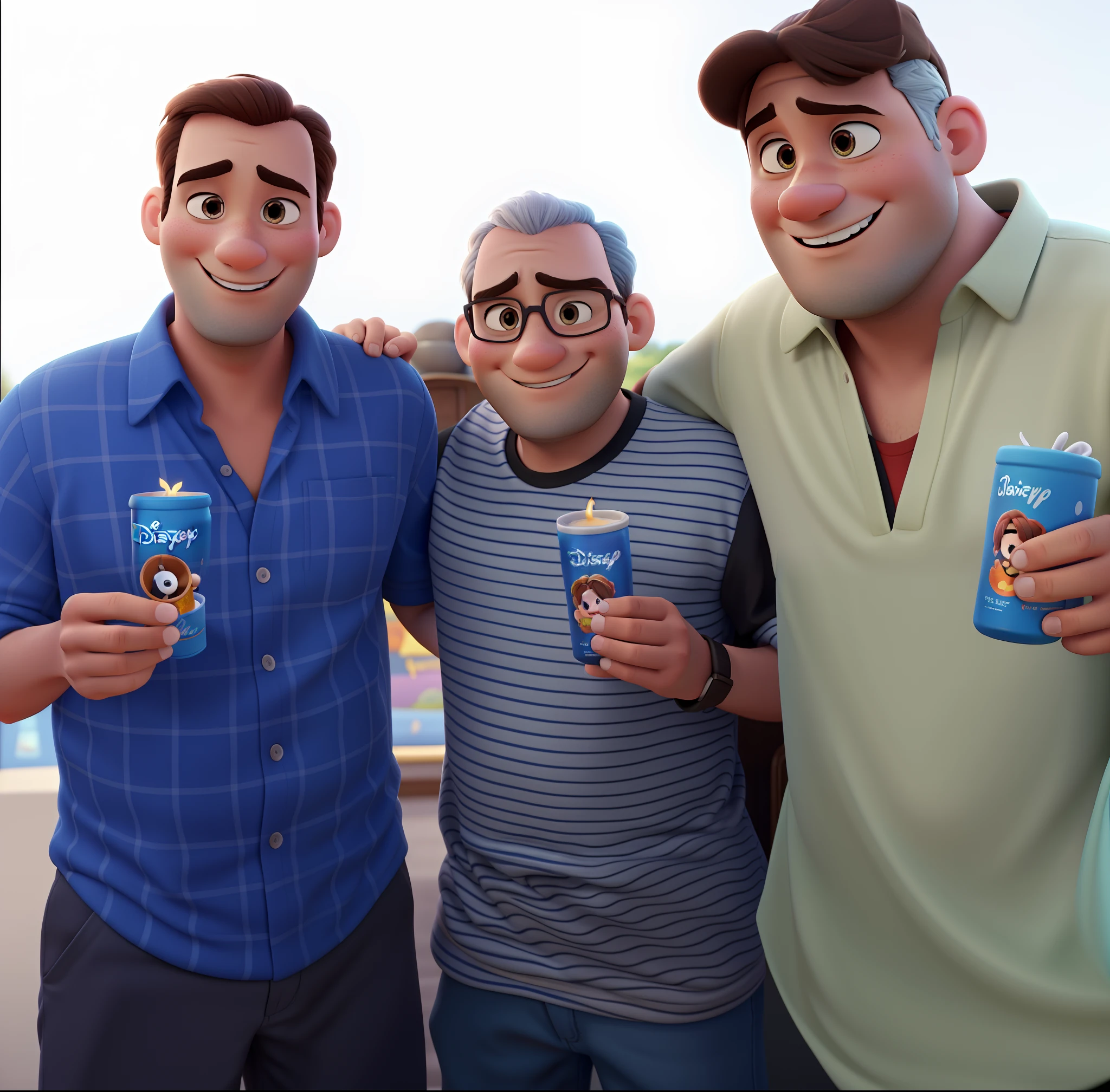 High definition 2D Disney Pixar style poster of three people toasting