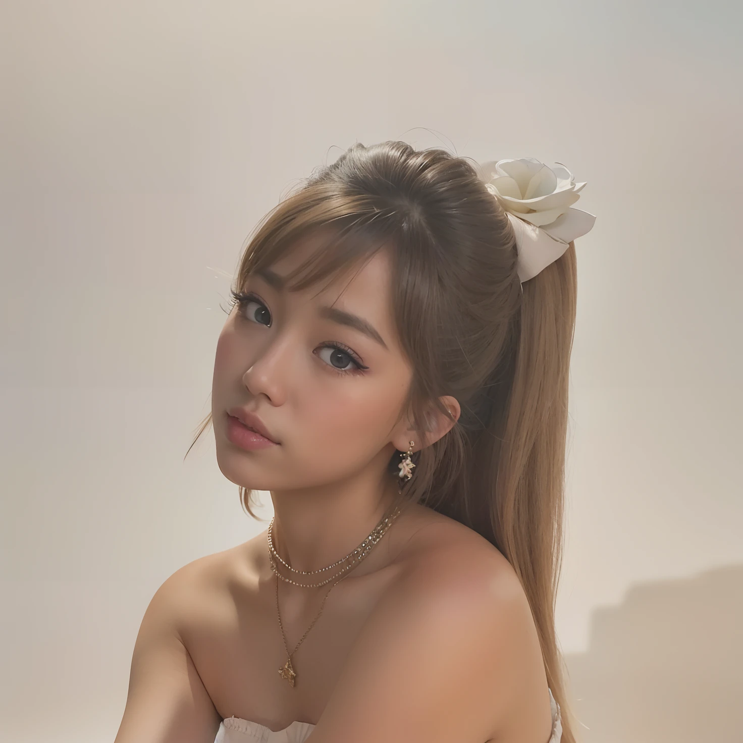 Hay una mujer con un vestido blanco y un collar, Lalisa Manobal, tzuyu de dos veces, Lalisa Manoban de Blackpink, Heonhwa Choe, Jinyoung Shin, flequillo rizado y cola de caballo, Parque Roseanne de Blackpink, Foto de perfil de la foto de cabeza, Jaeyeon Nam, Sha Xi, Pokimane, Chiho, Parque Ji-min