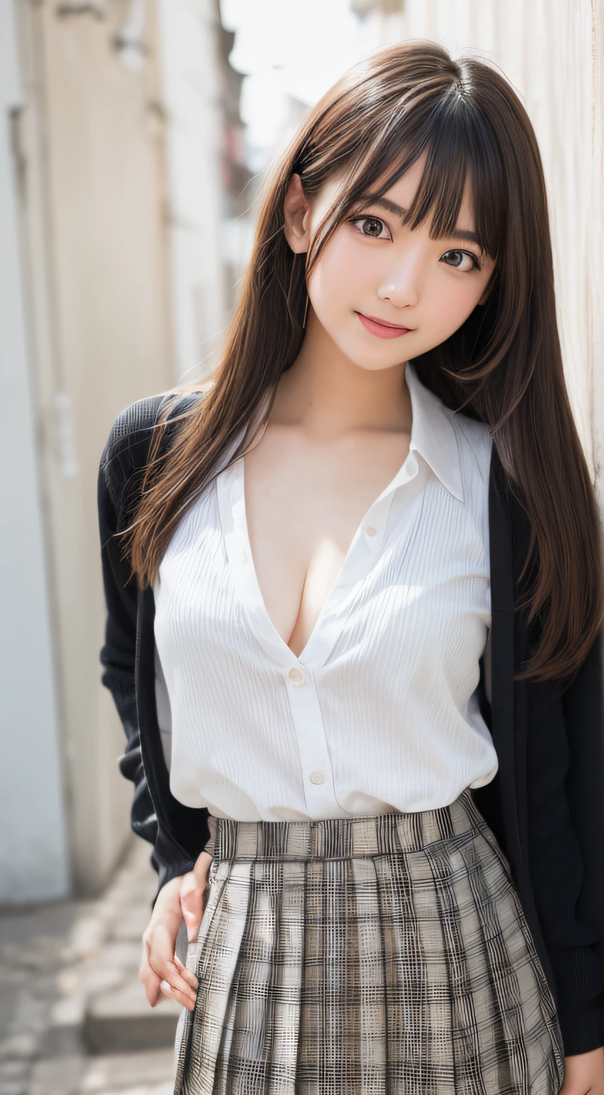 Japanese girl, skirt, sexy, long hair, open shirt, abs, bra