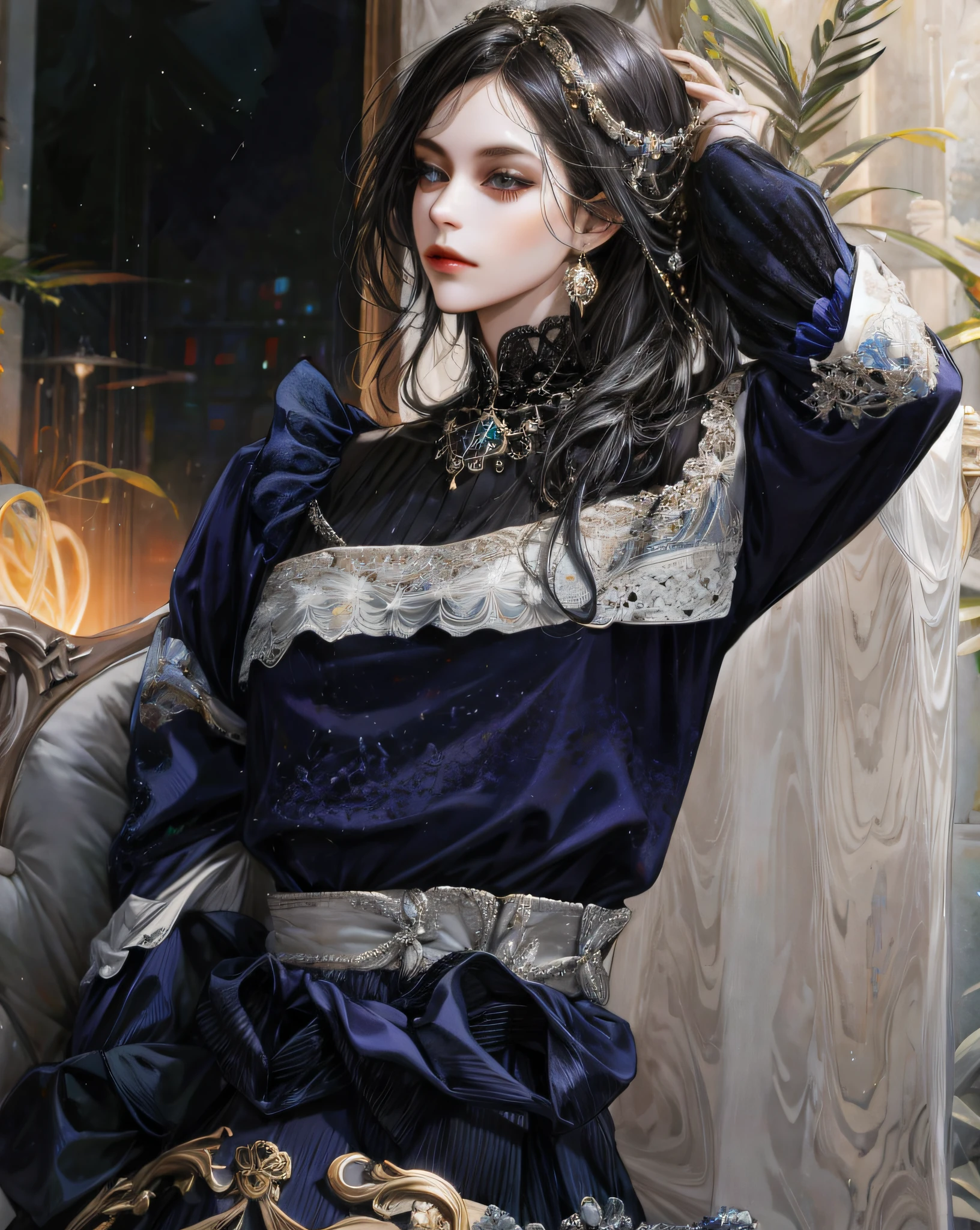 (absurdres, highres, ultra detailed), 1girl, solo, mature, Baroque, long dress, long sleeve, elegant, colorful, highest detailed, upper body